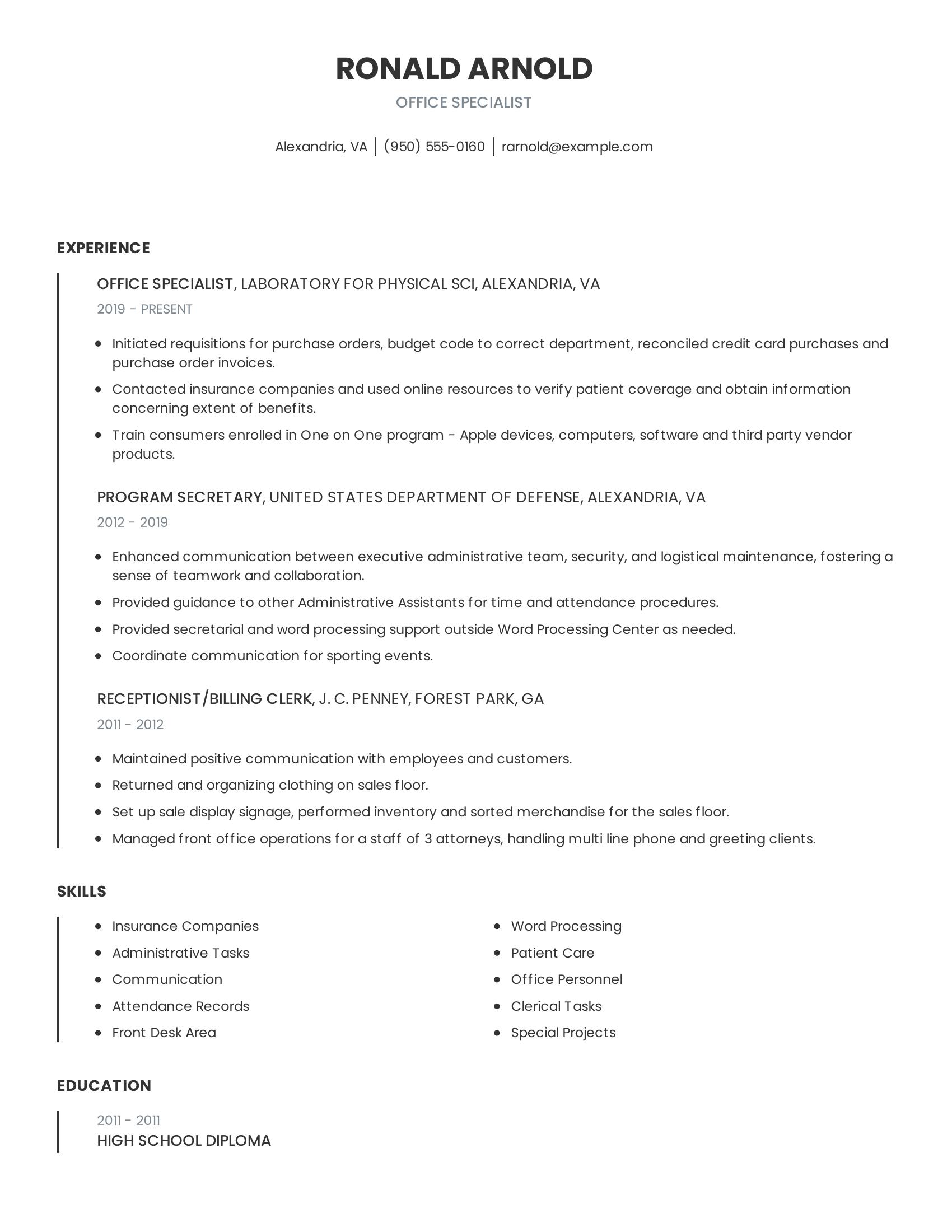 Office Specialist resume example