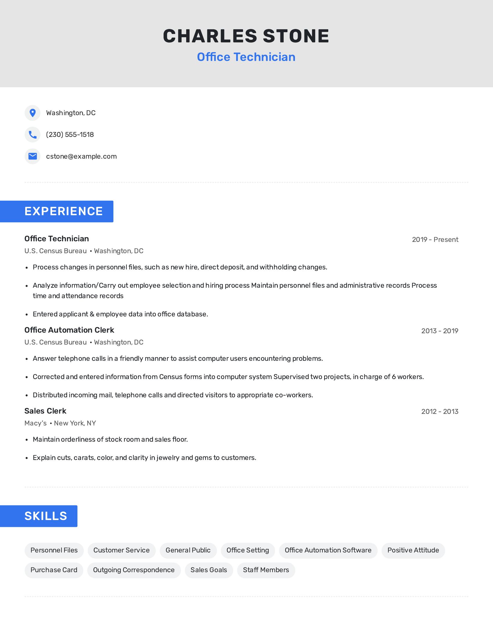 Office Technician resume example