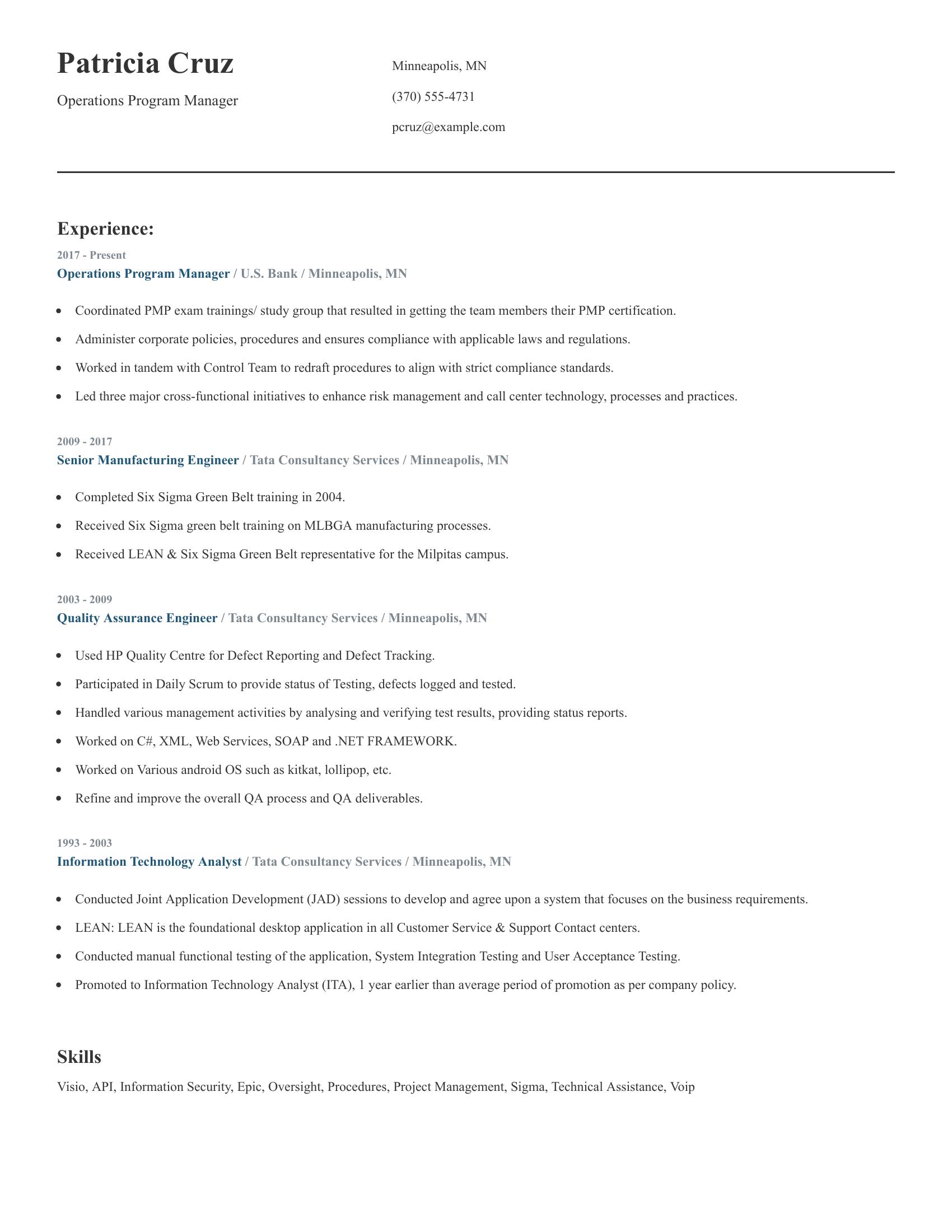 Operations Program Manager resume example