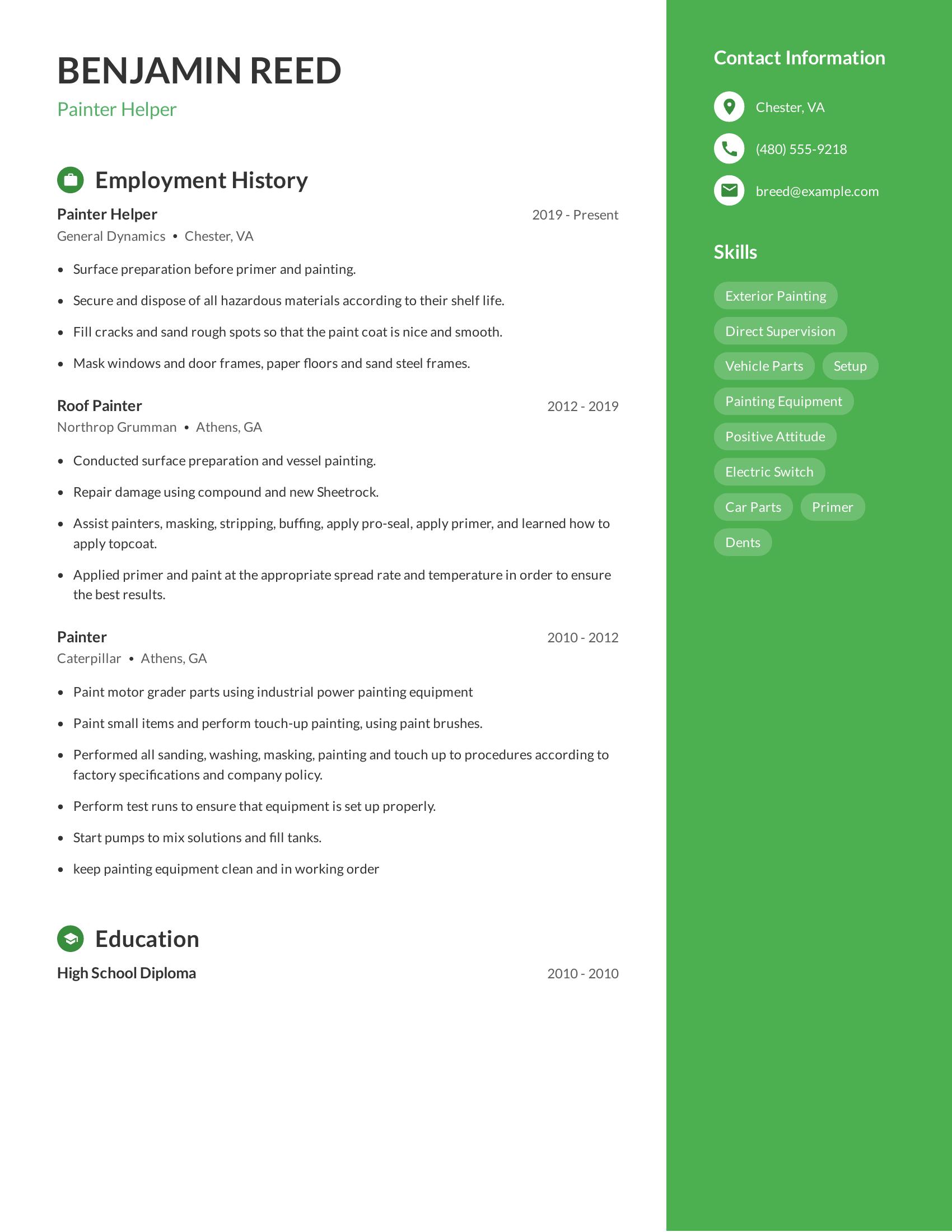 Painter Helper resume example