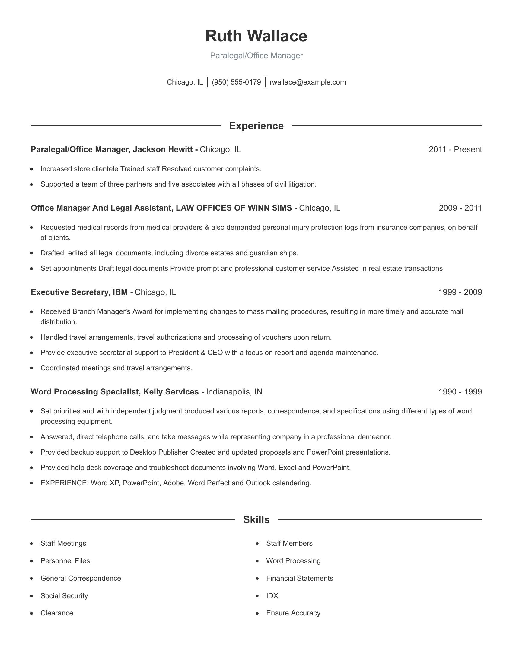 Paralegal/Office Manager resume example