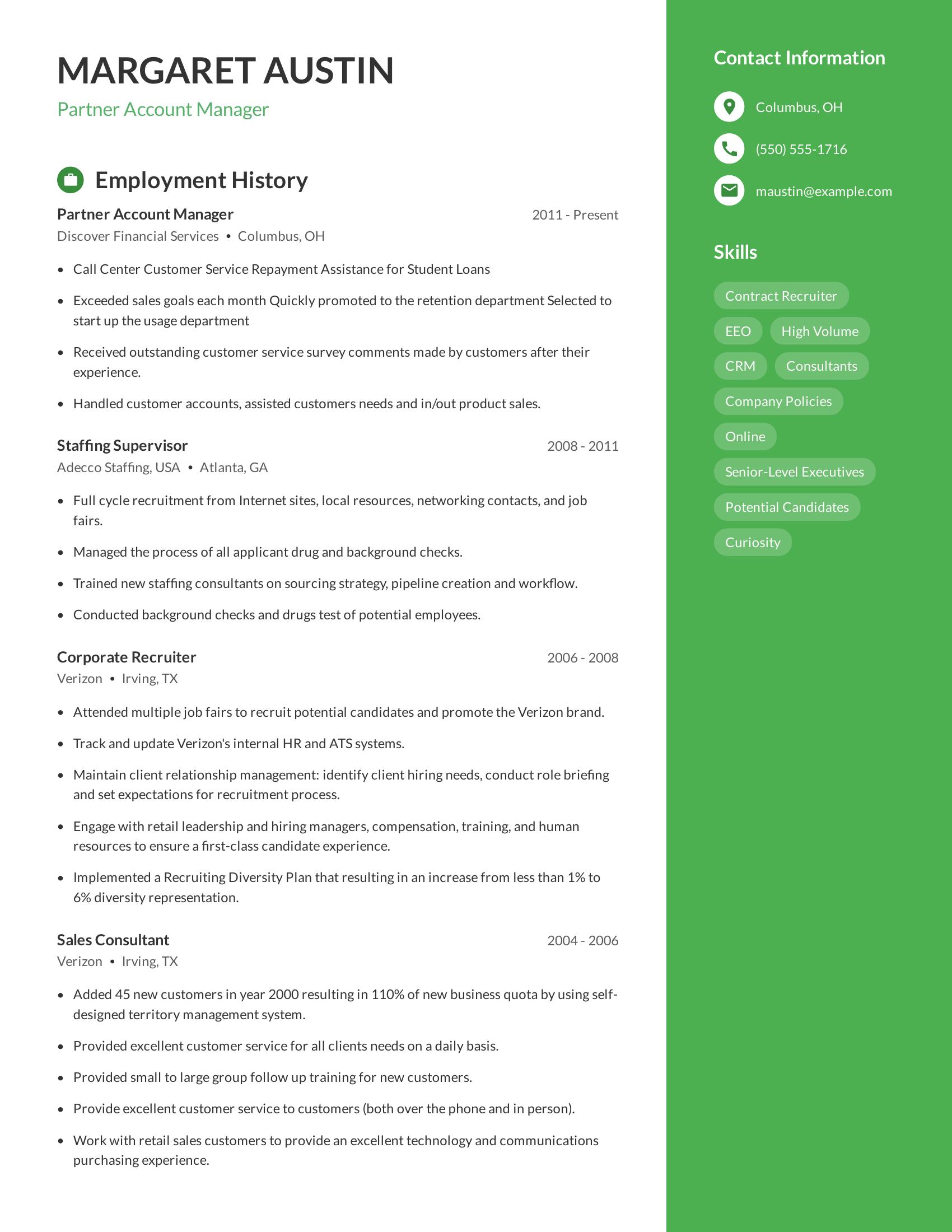 Partner Account Manager resume example