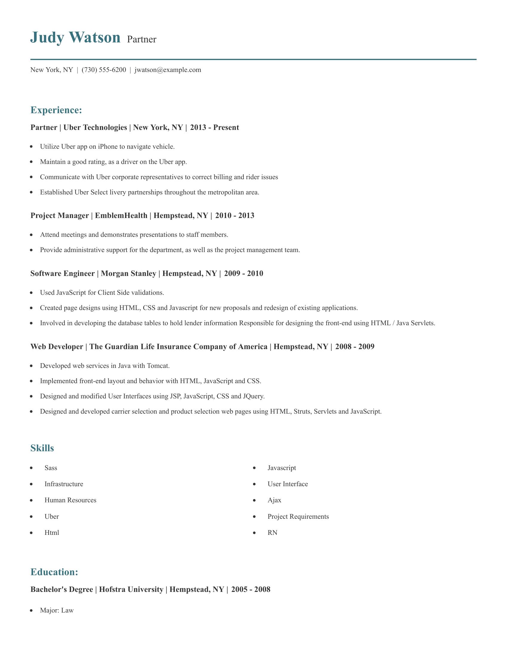 Partner resume example