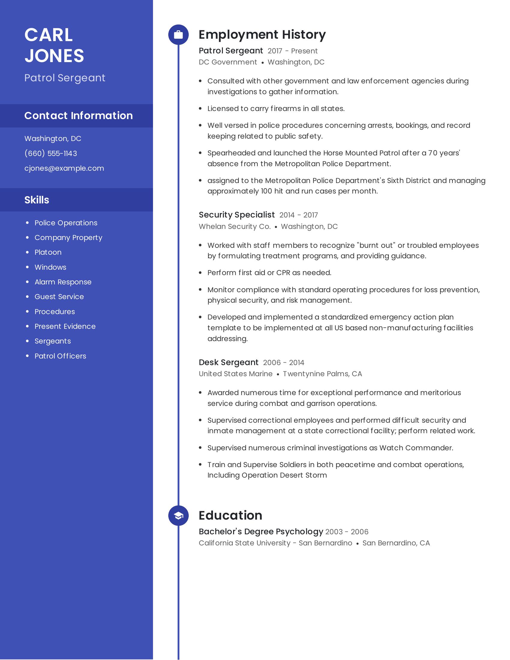 Patrol Sergeant resume example