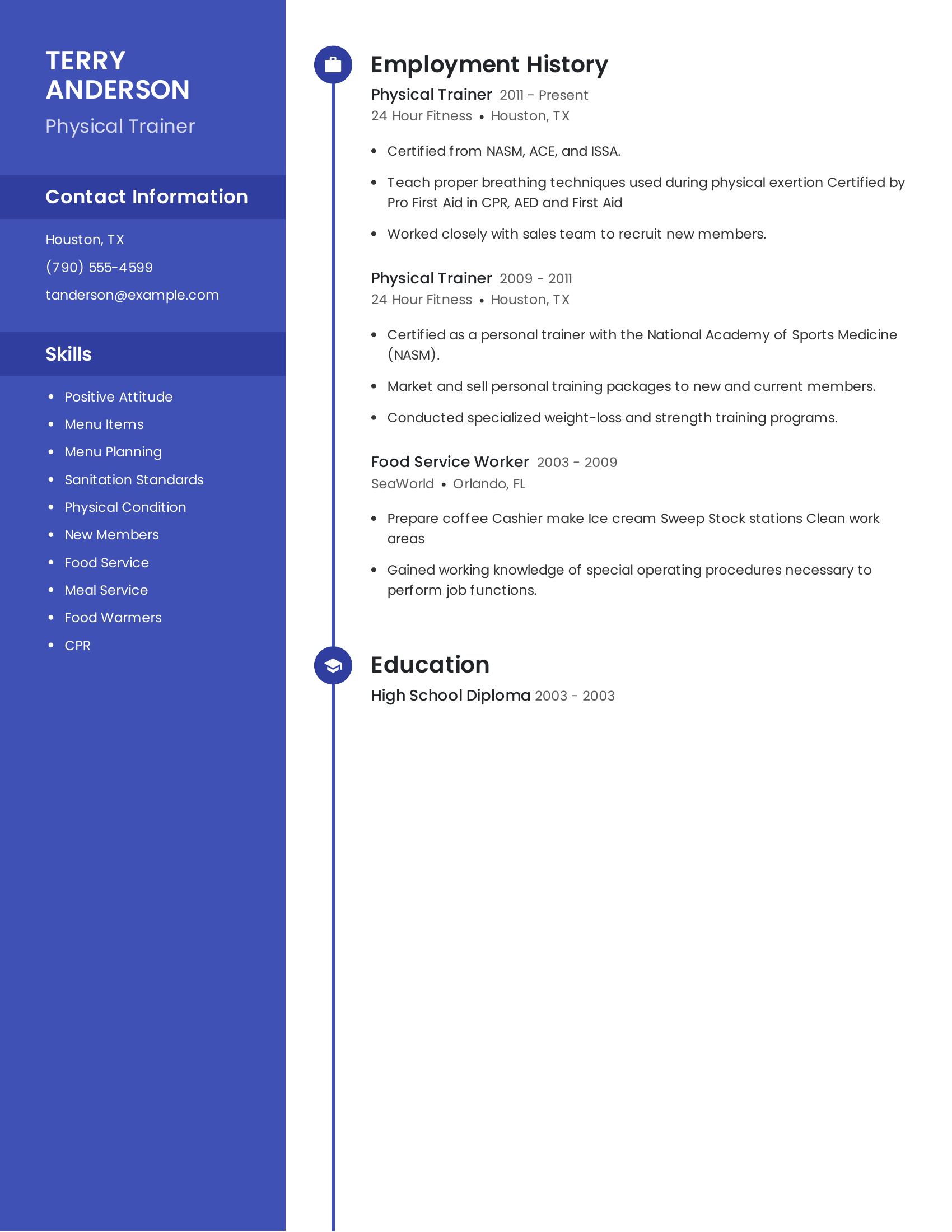 Physical Trainer resume example