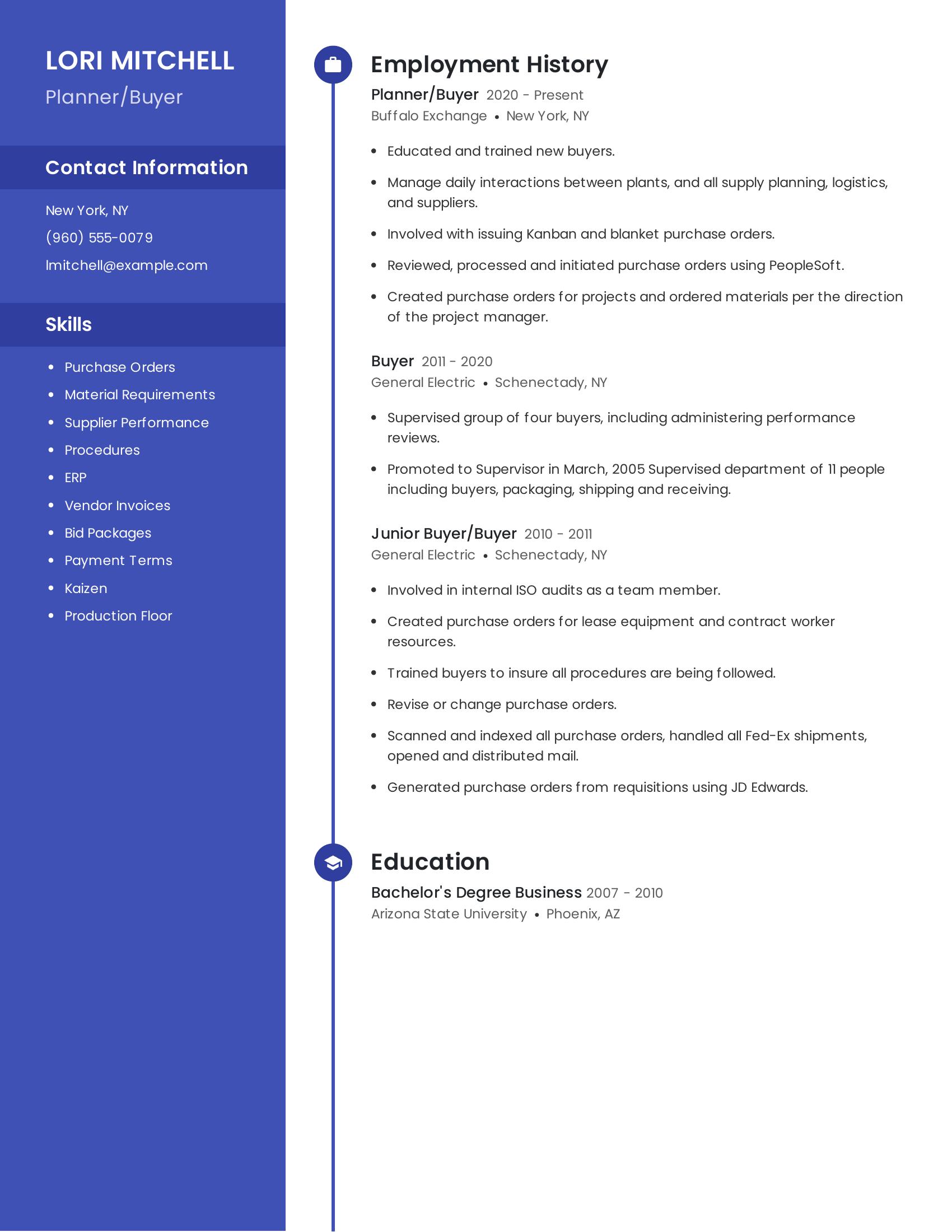 Planner/Buyer resume example