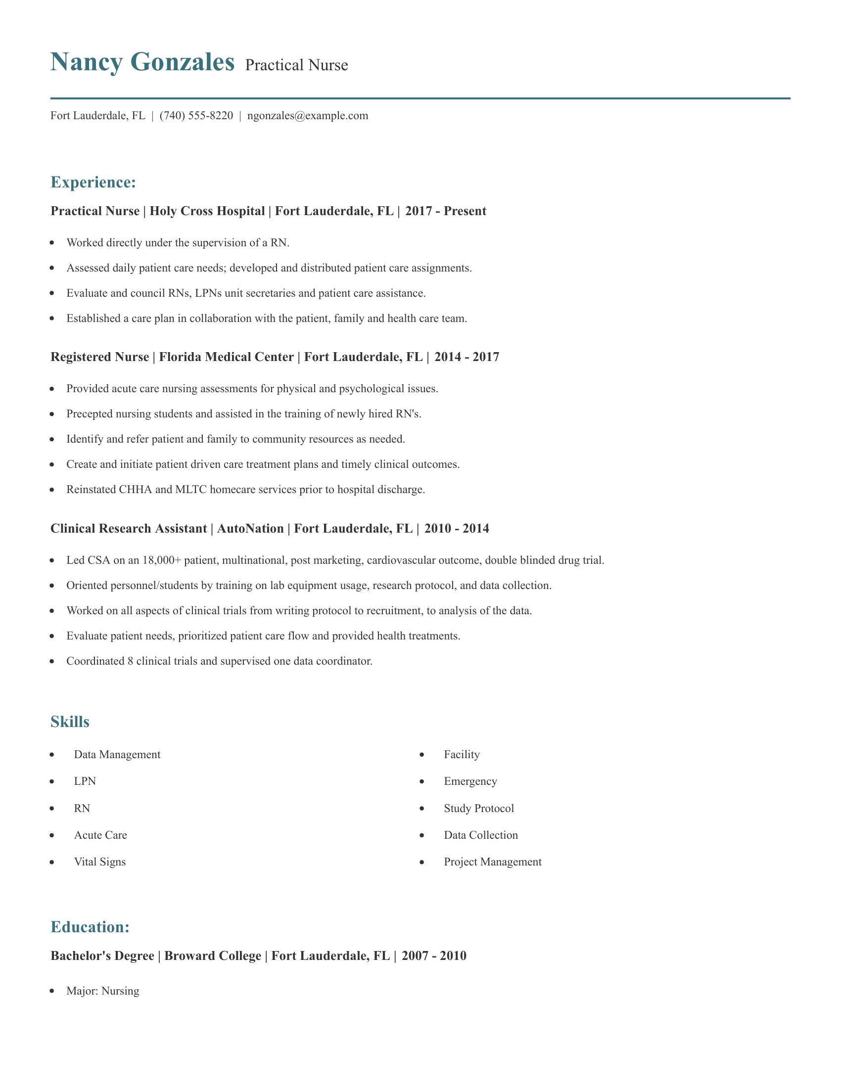 Practical Nurse resume example