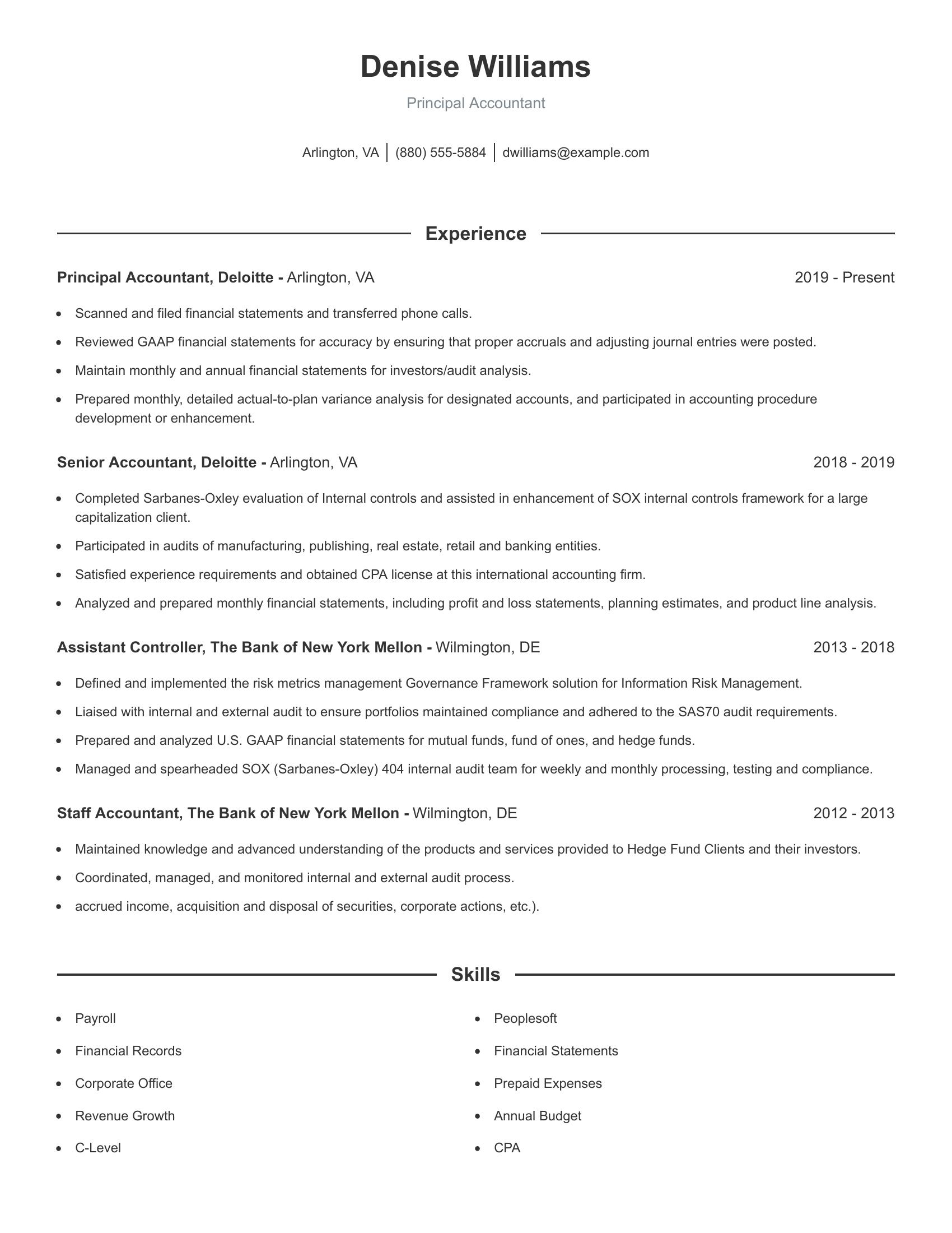 Principal Accountant resume example