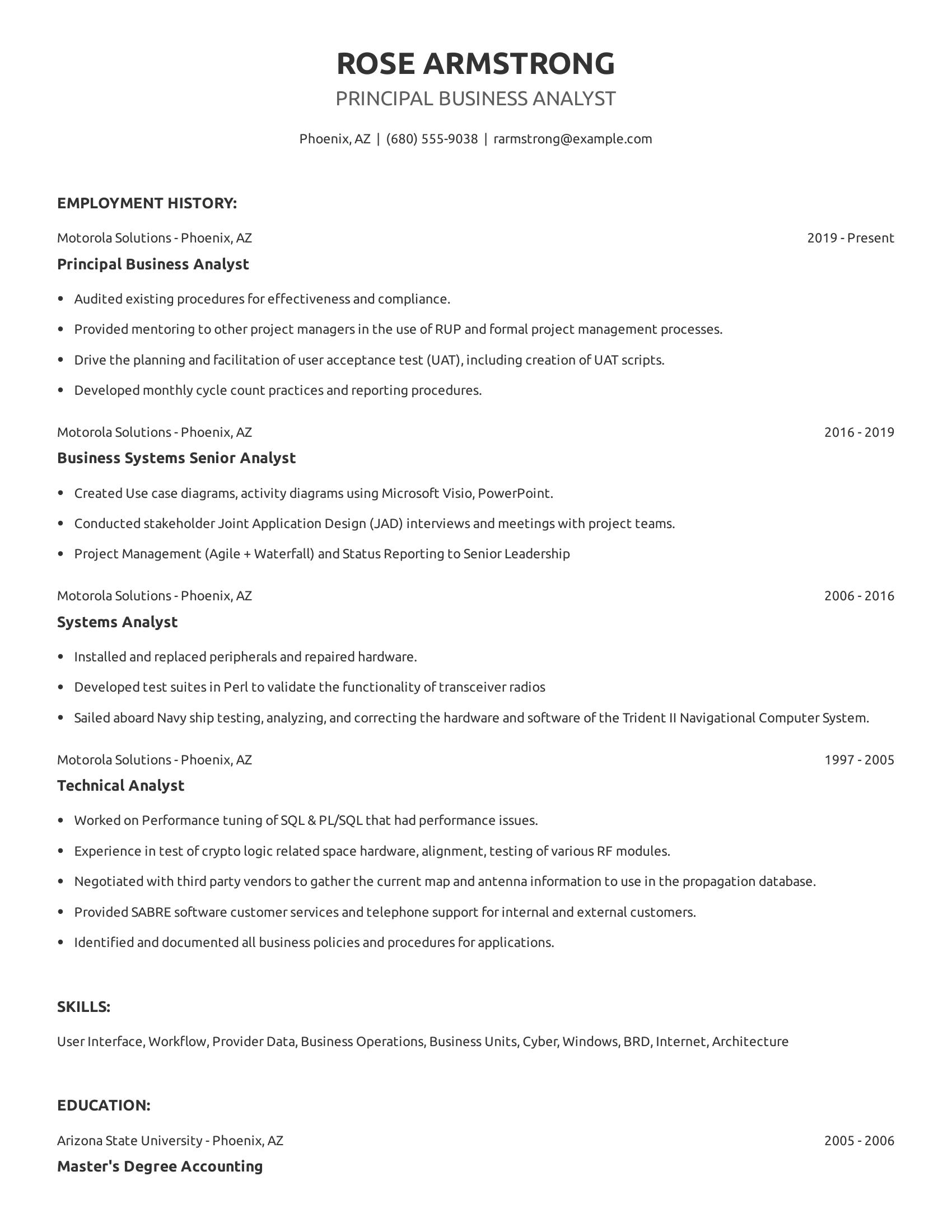 Principal Business Analyst resume example