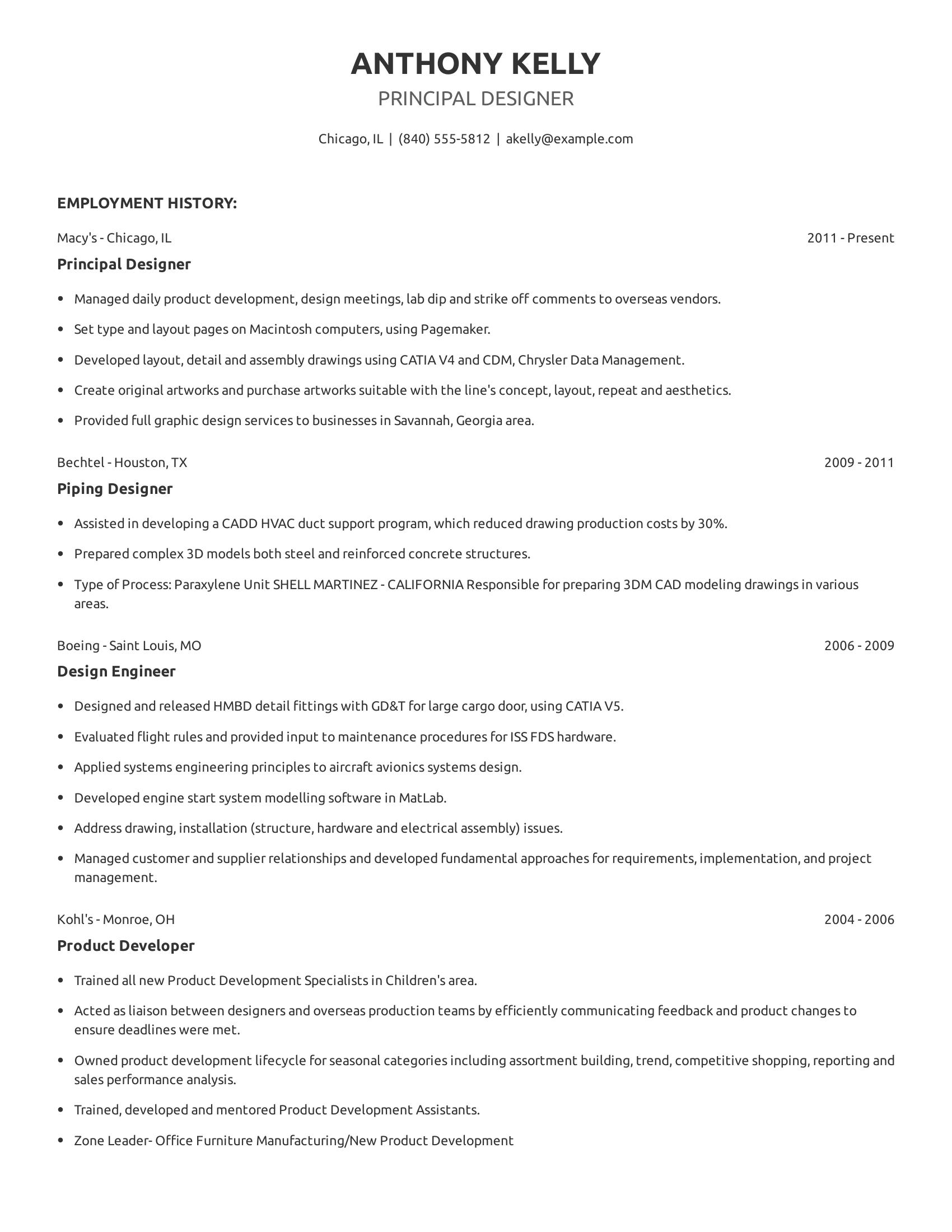 Principal Designer resume example