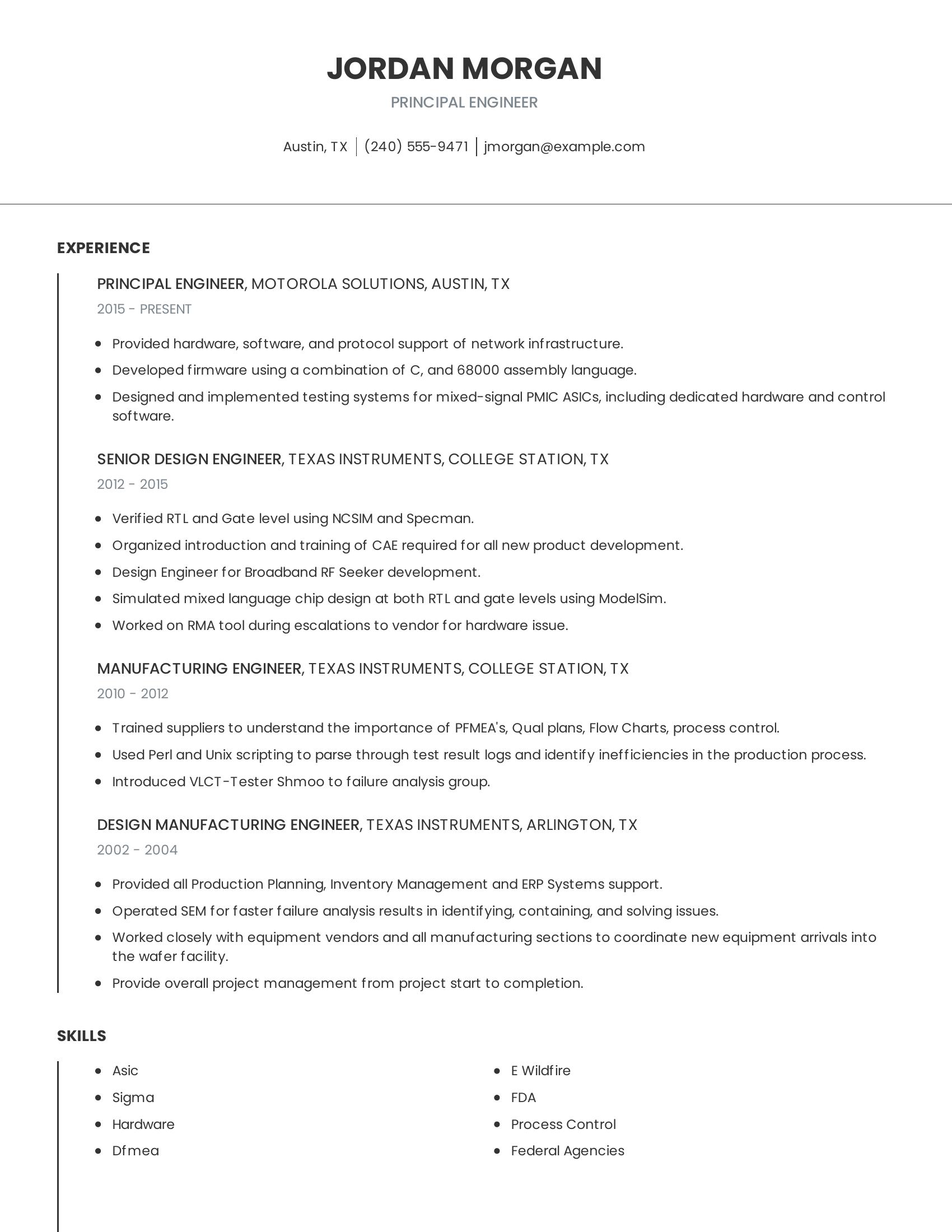 Principal Engineer resume example