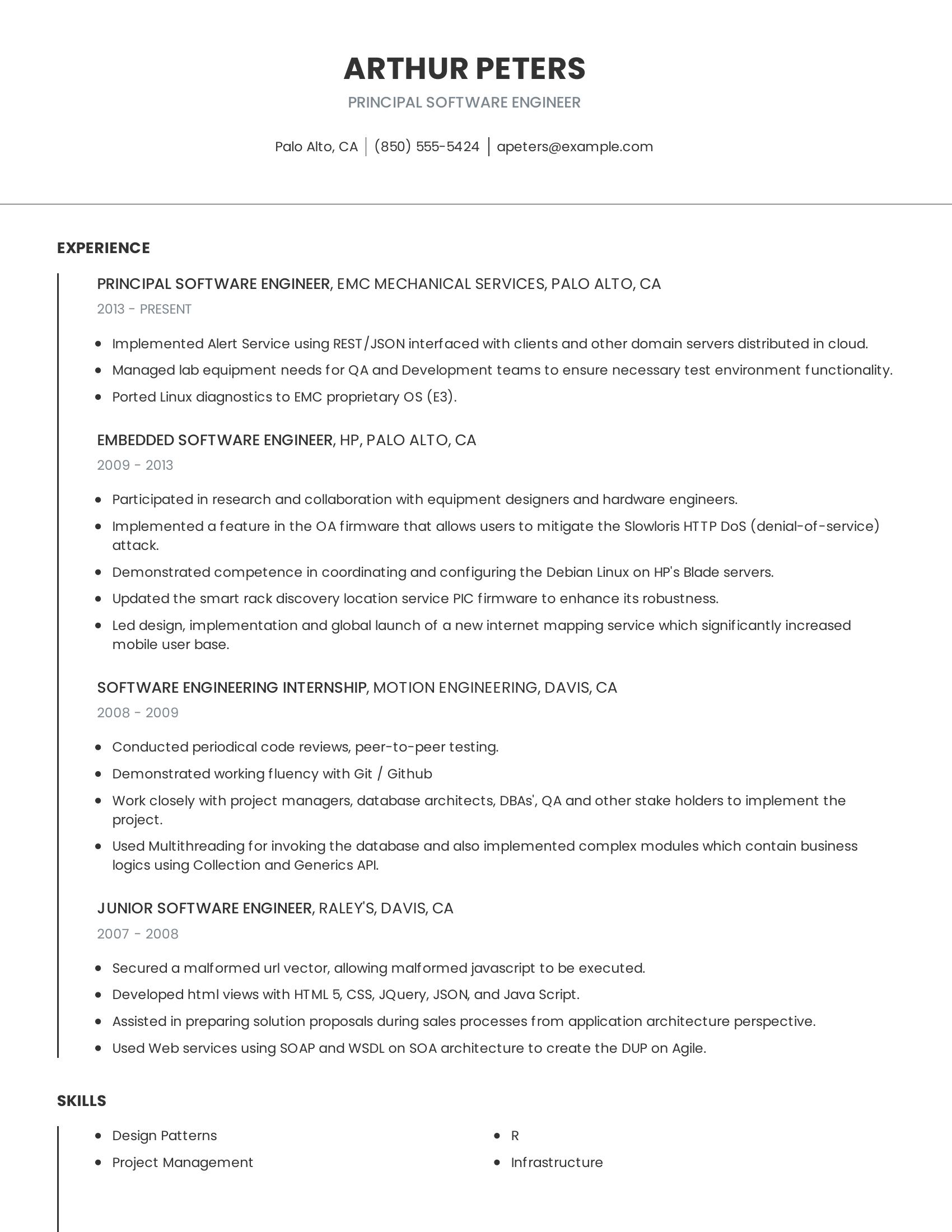 Principal Software Engineer resume example