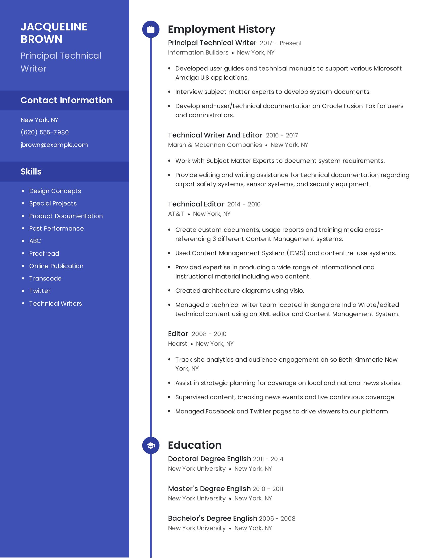 Principal Technical Writer resume example