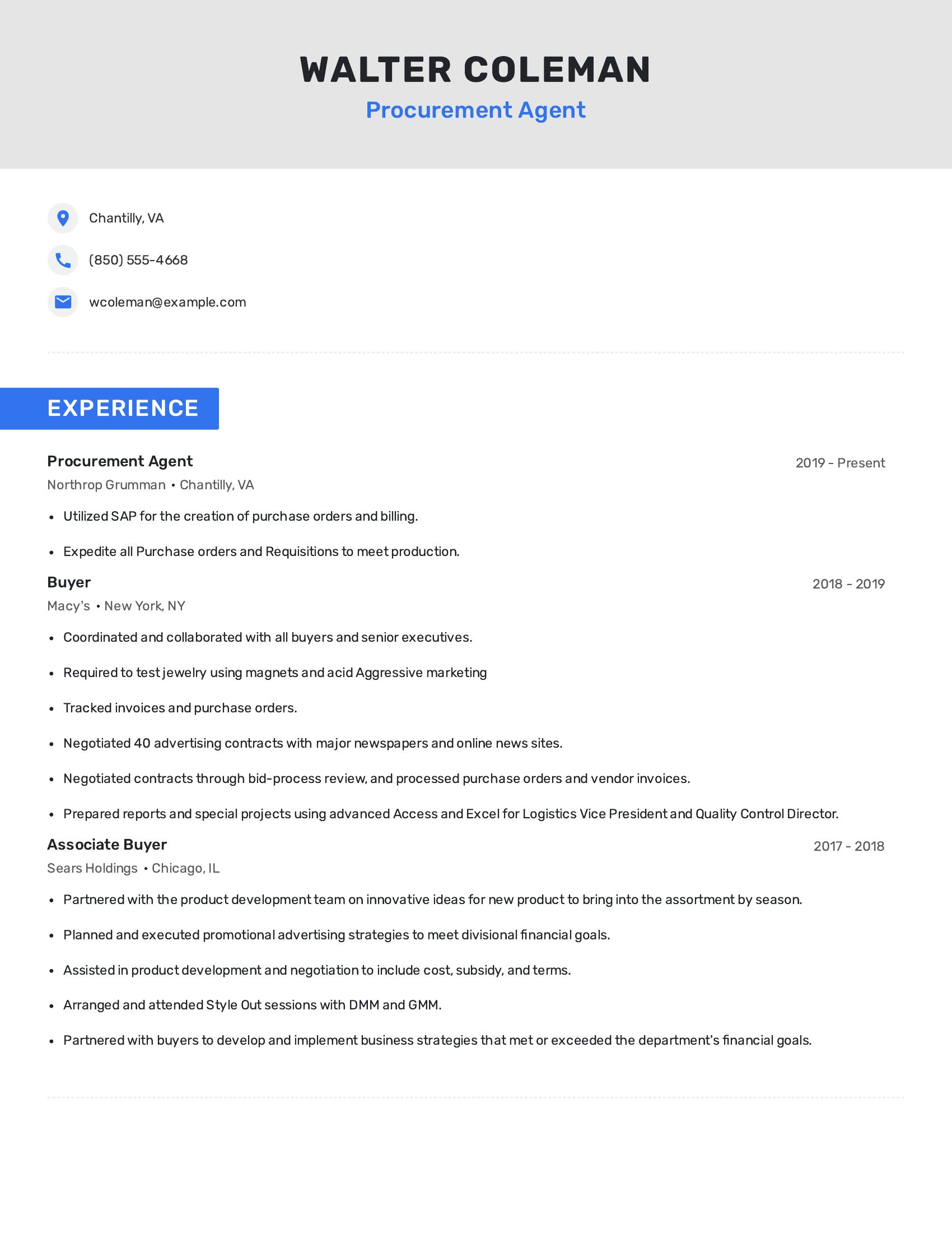 Procurement Agent resume example