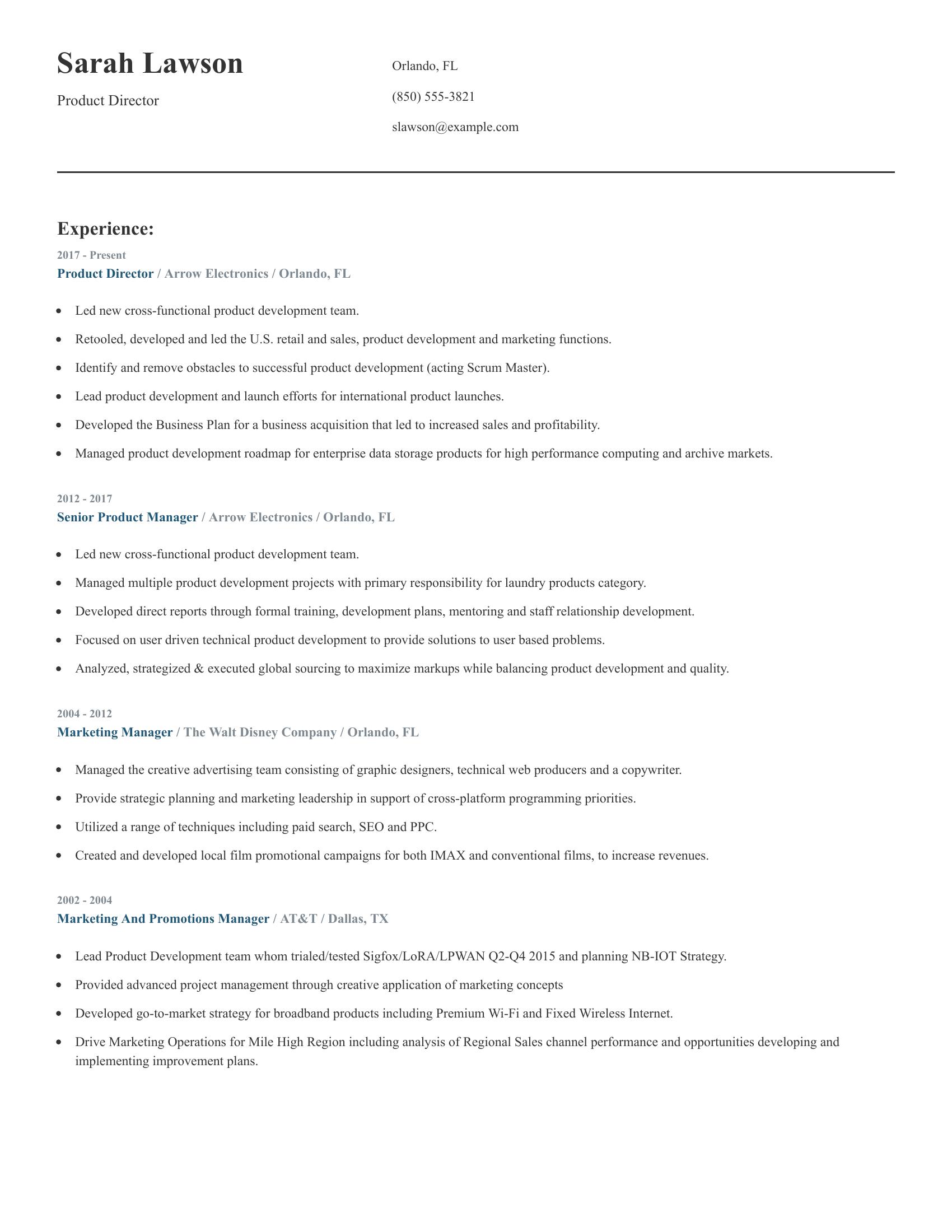 Product Director resume example