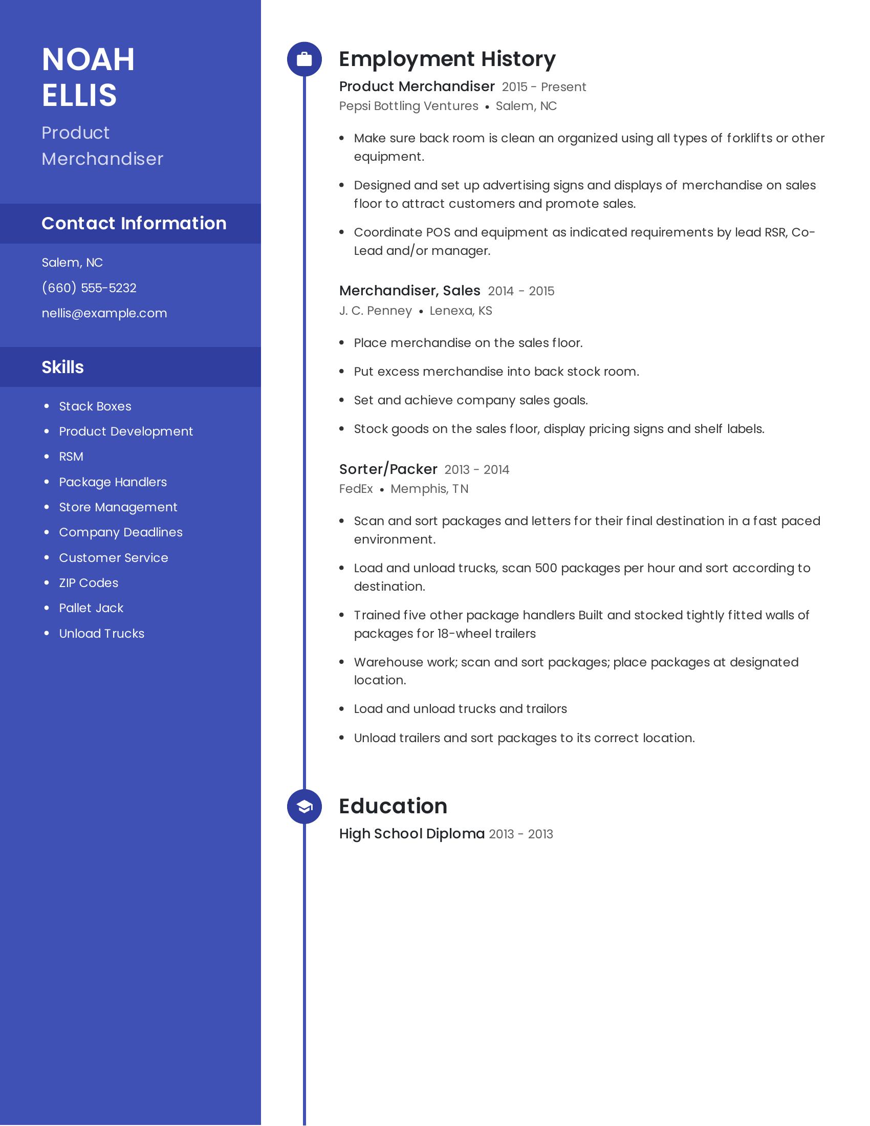 Product Merchandiser resume example