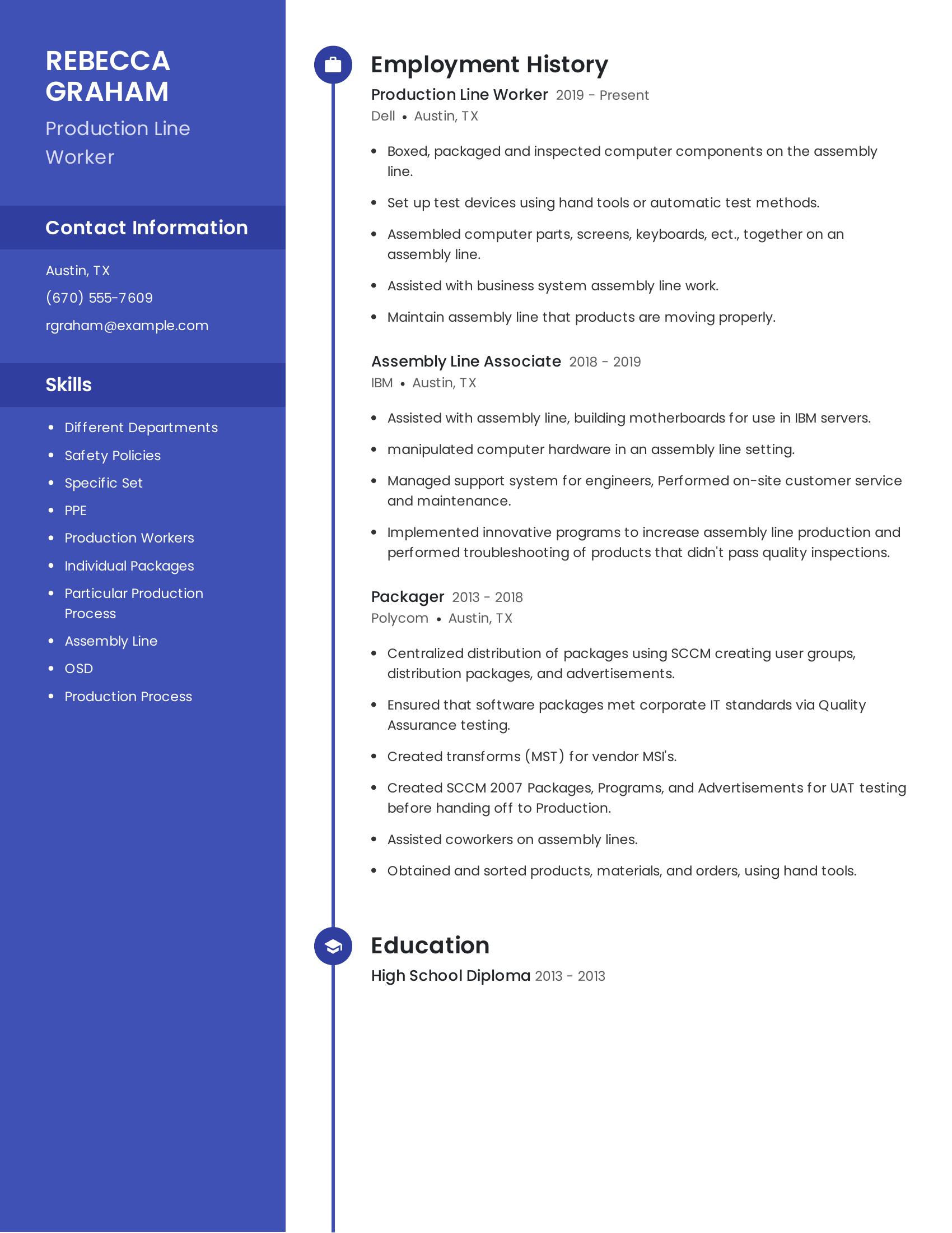 Production Line Worker resume example