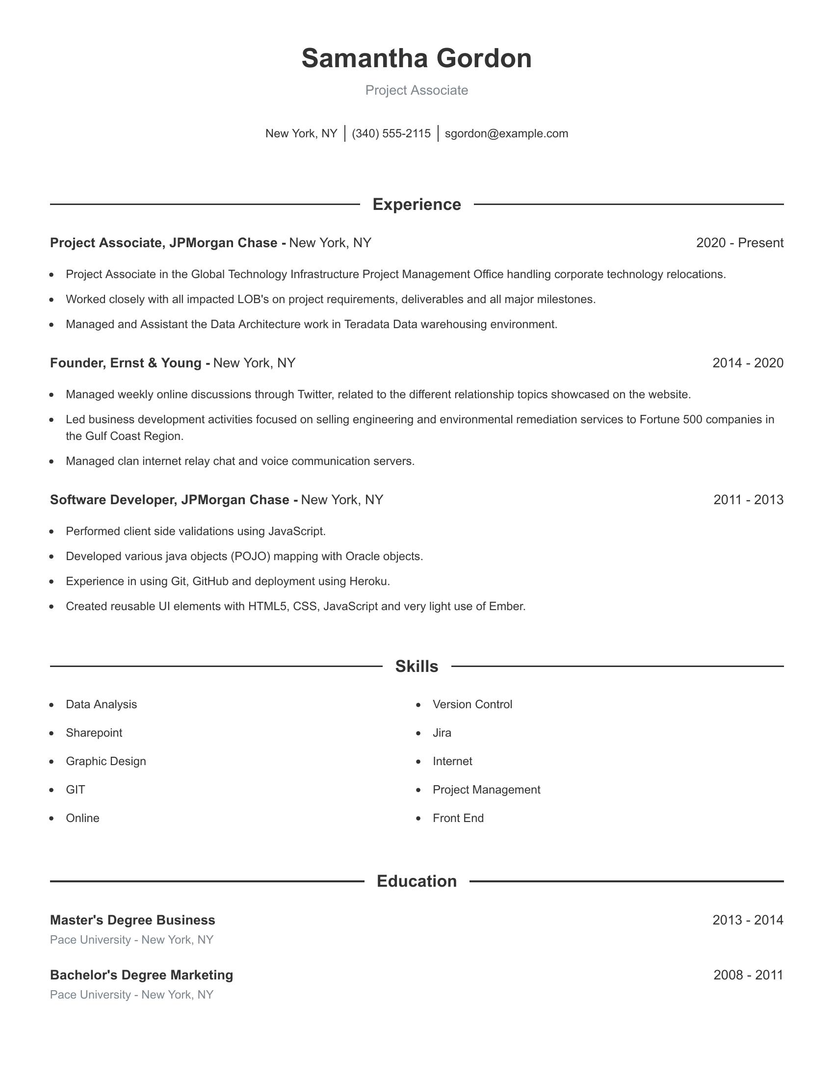 Project Associate resume example