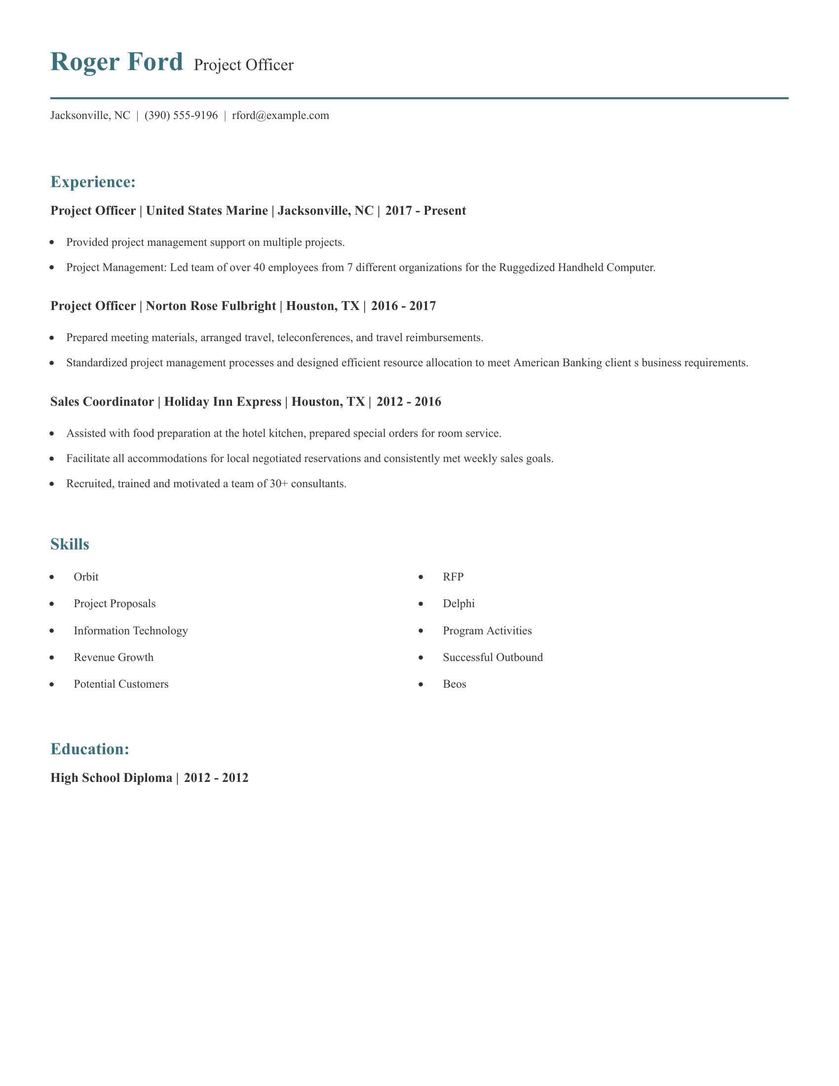 Project Officer resume example