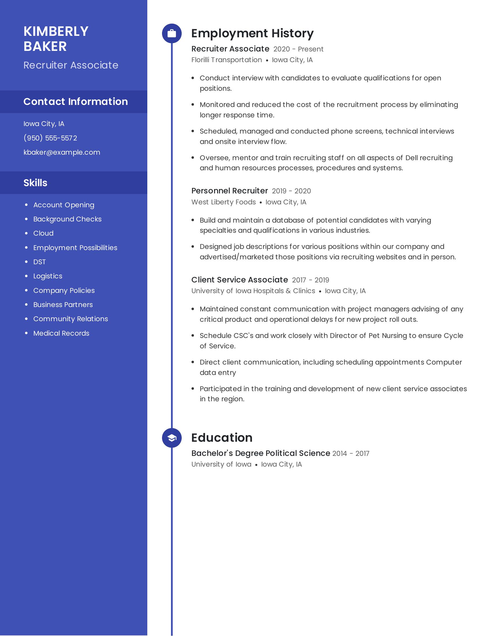 Recruiter Associate resume example