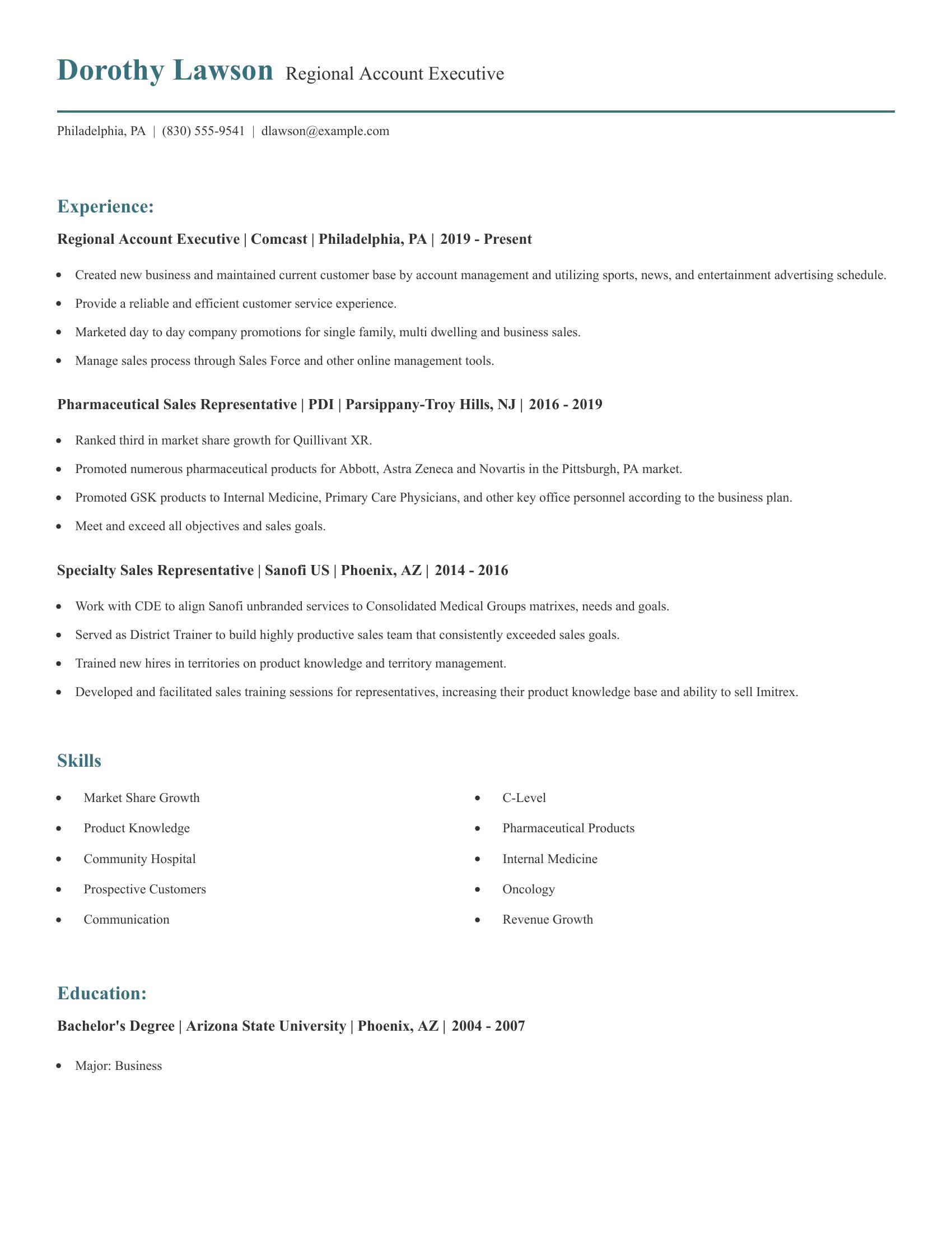 Regional Account Executive resume example