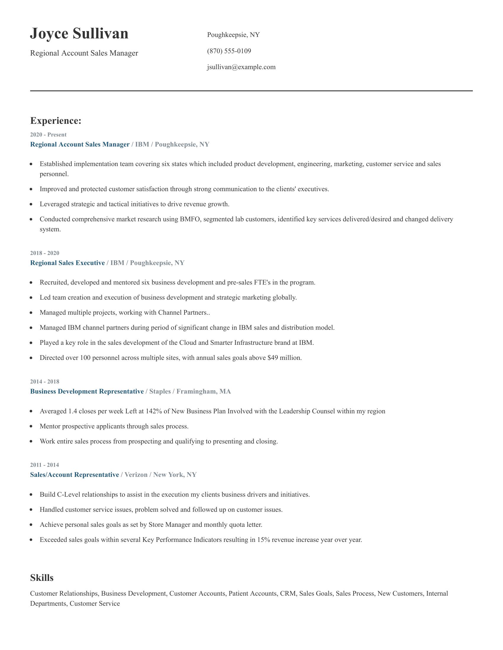 Regional Account Sales Manager resume example