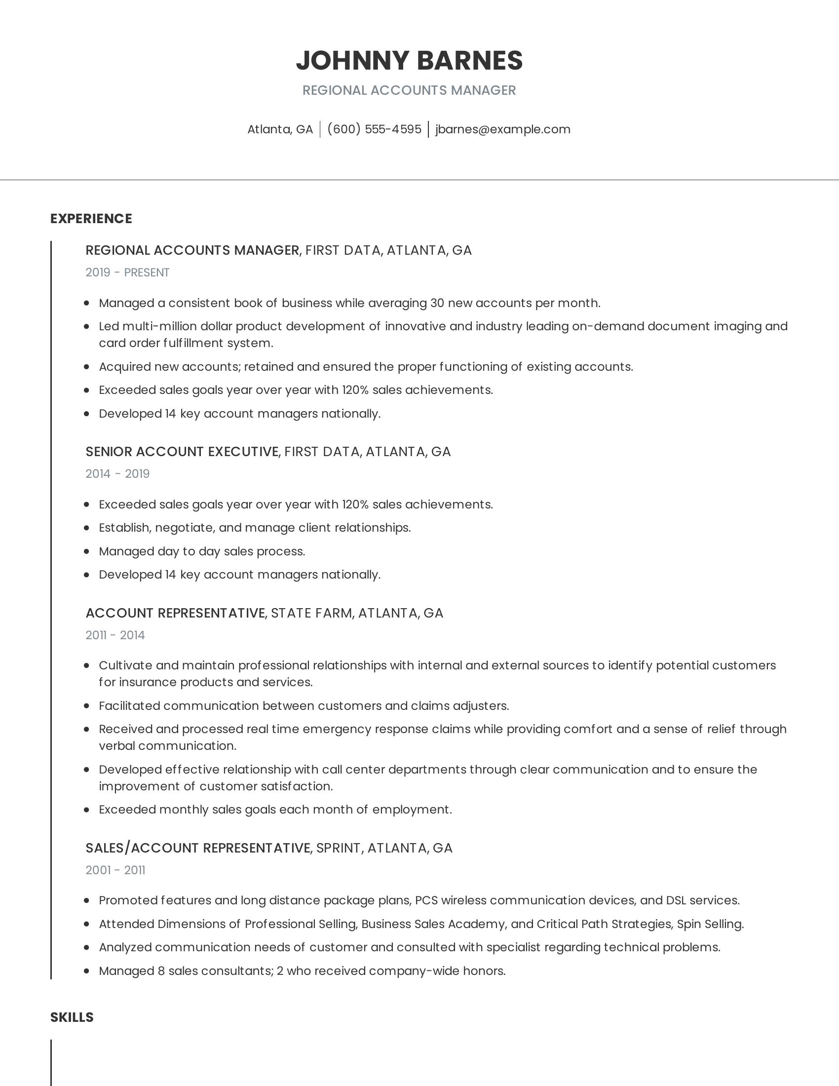 Regional Accounts Manager resume example