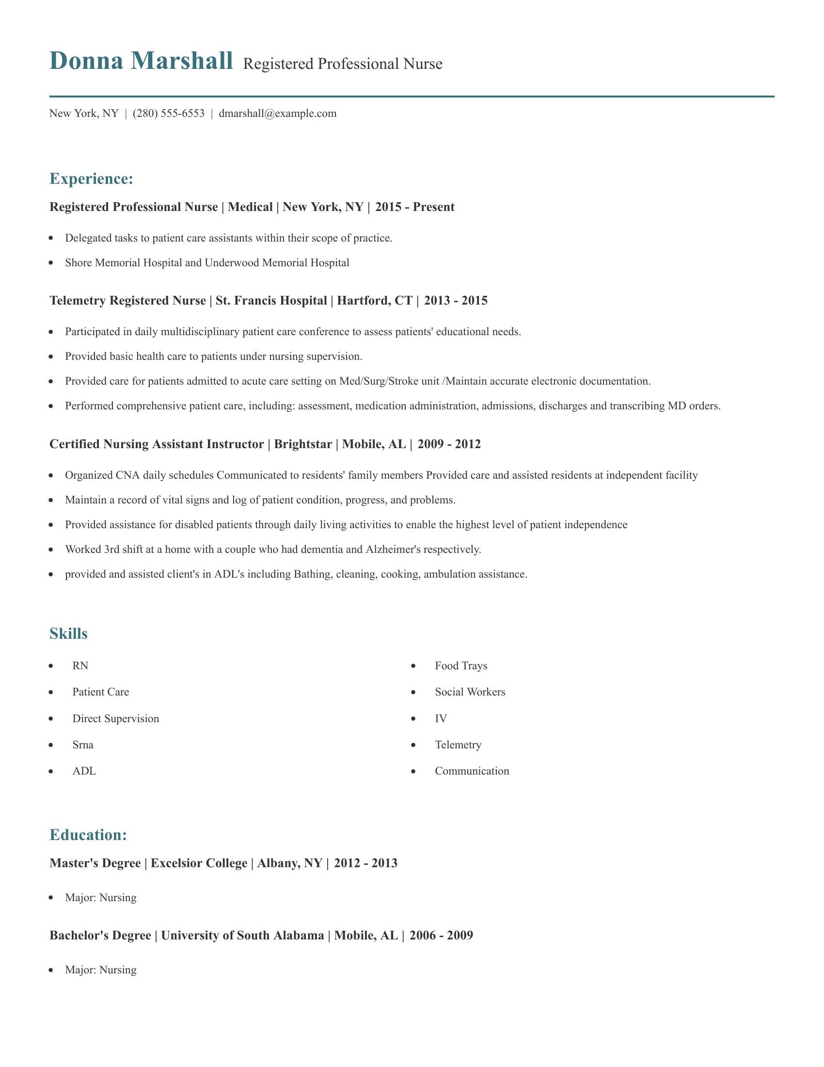 Registered Professional Nurse resume example