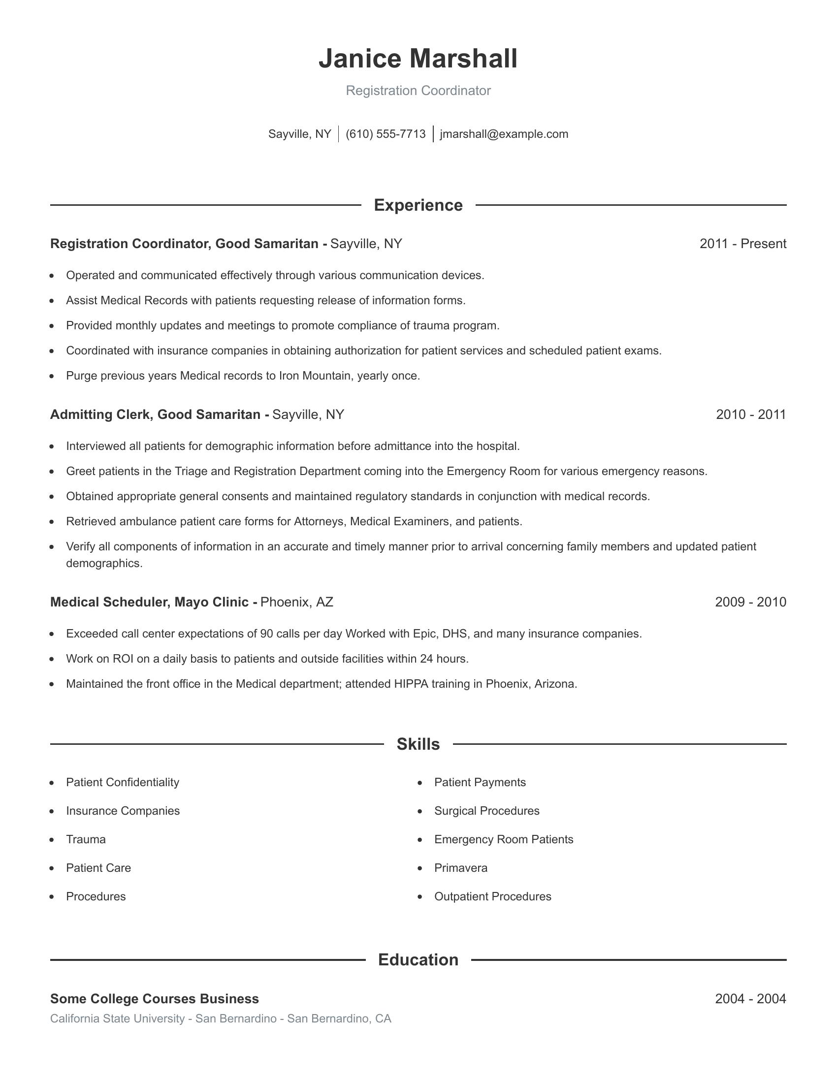 Registration Coordinator resume example