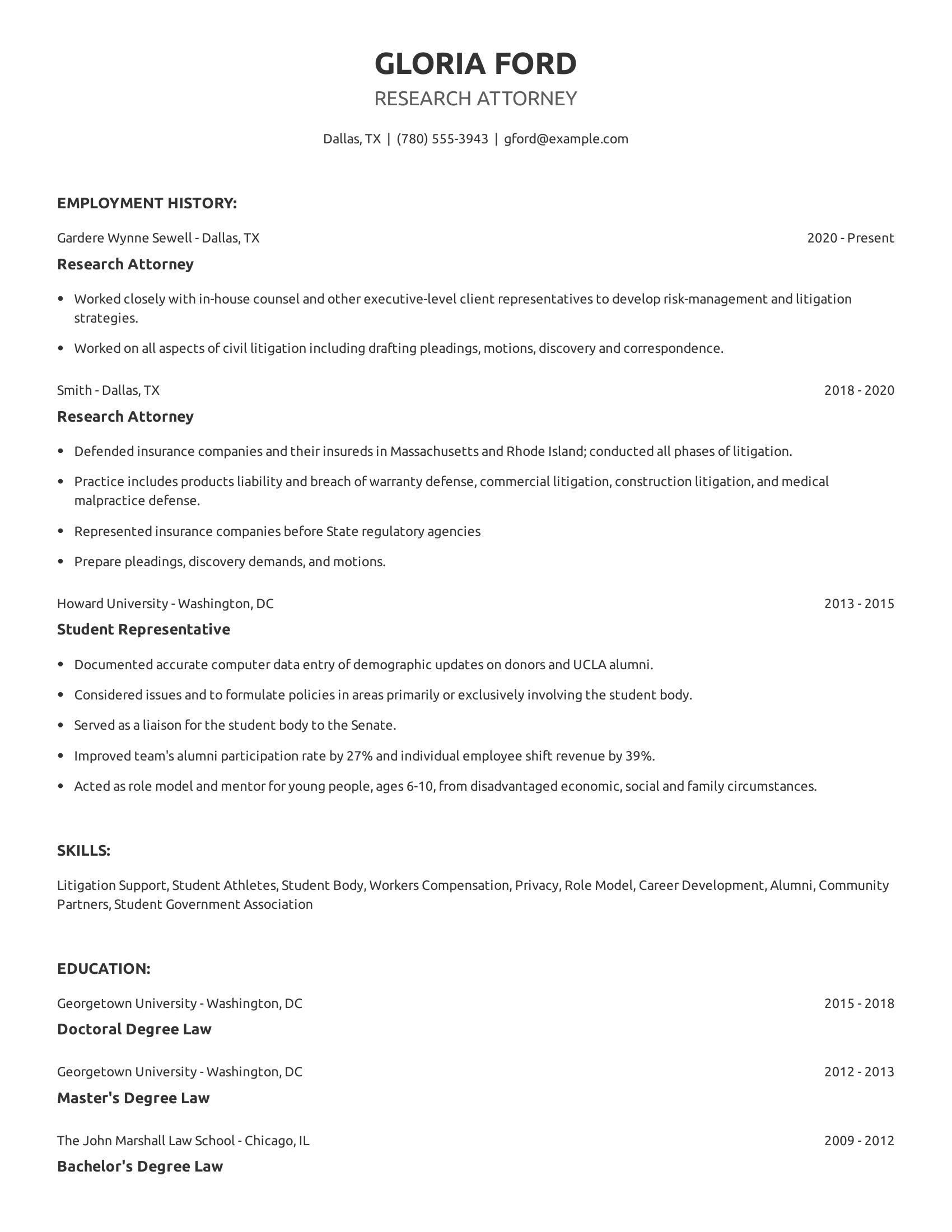 Research Attorney resume example