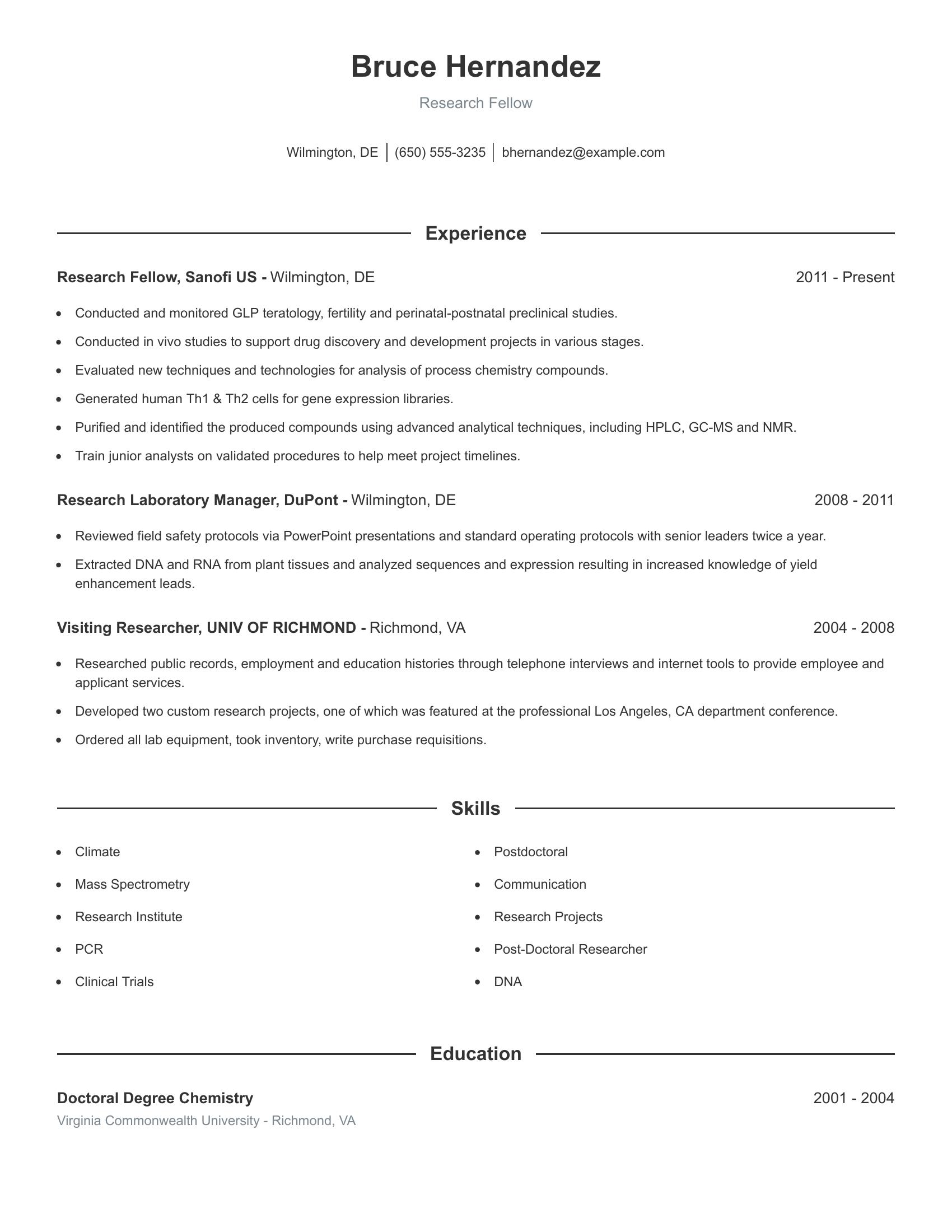 Research Fellow resume example