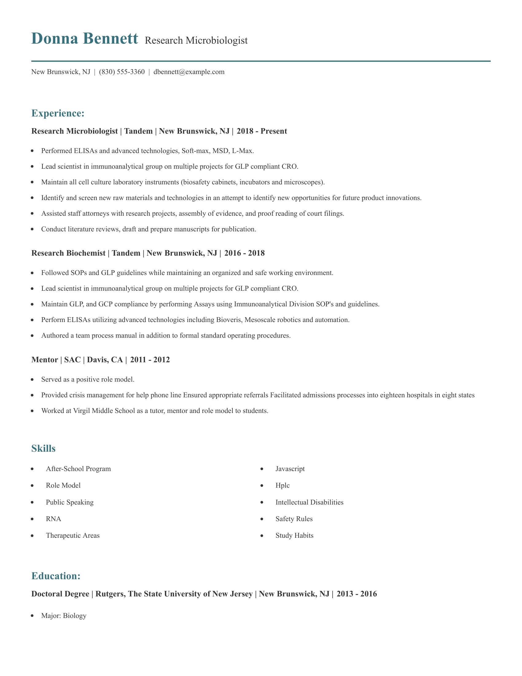 Research Microbiologist resume example