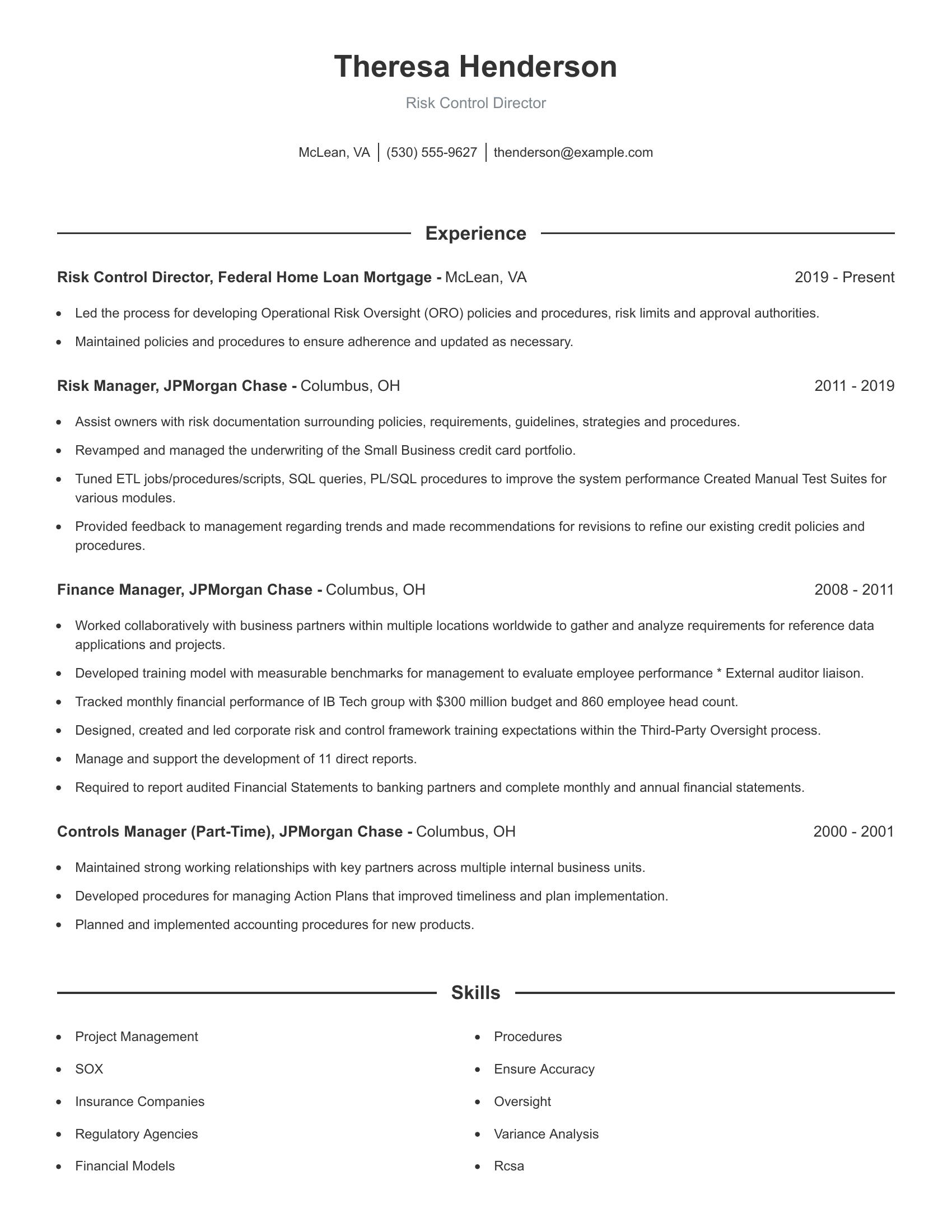 Risk Control Director resume example