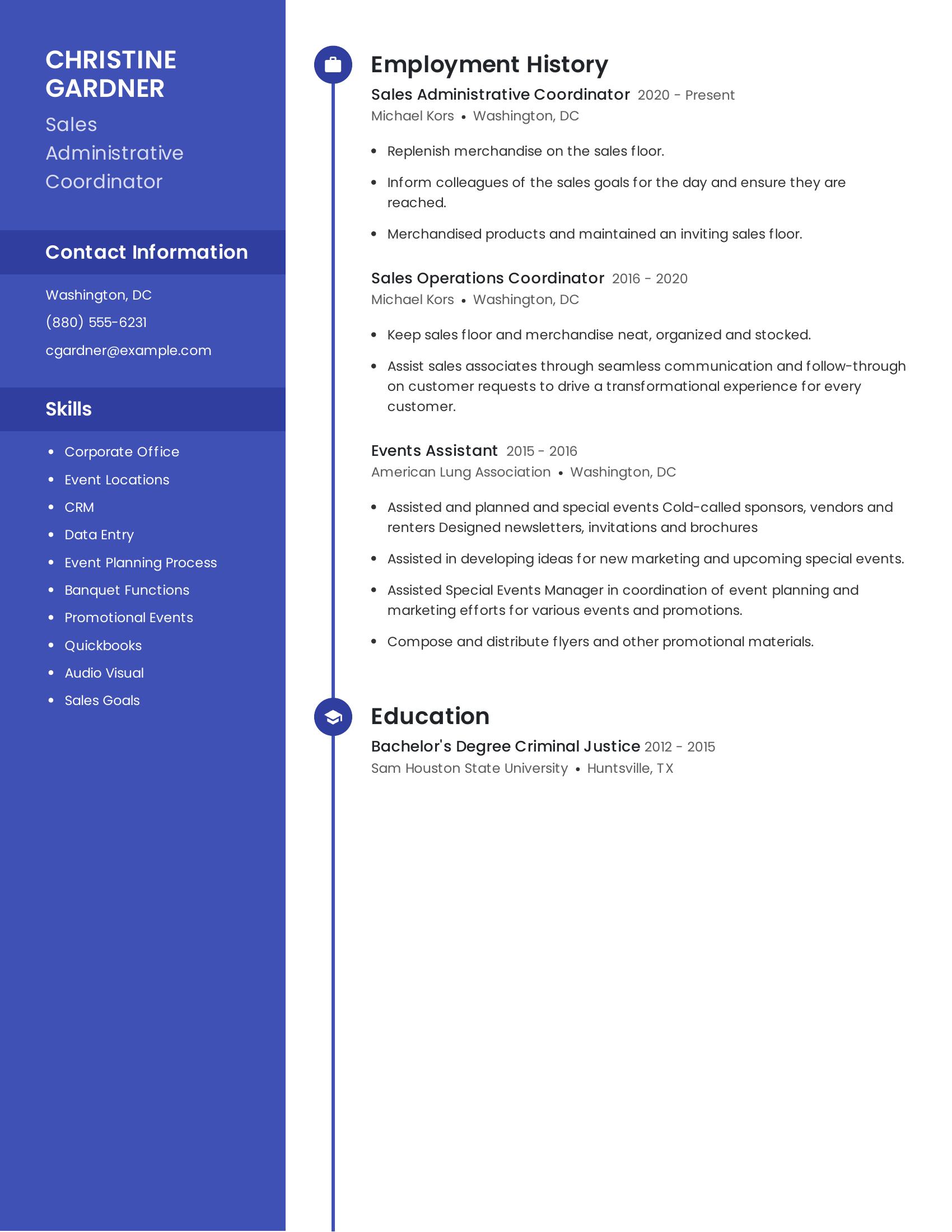 Sales Administrative Coordinator resume example