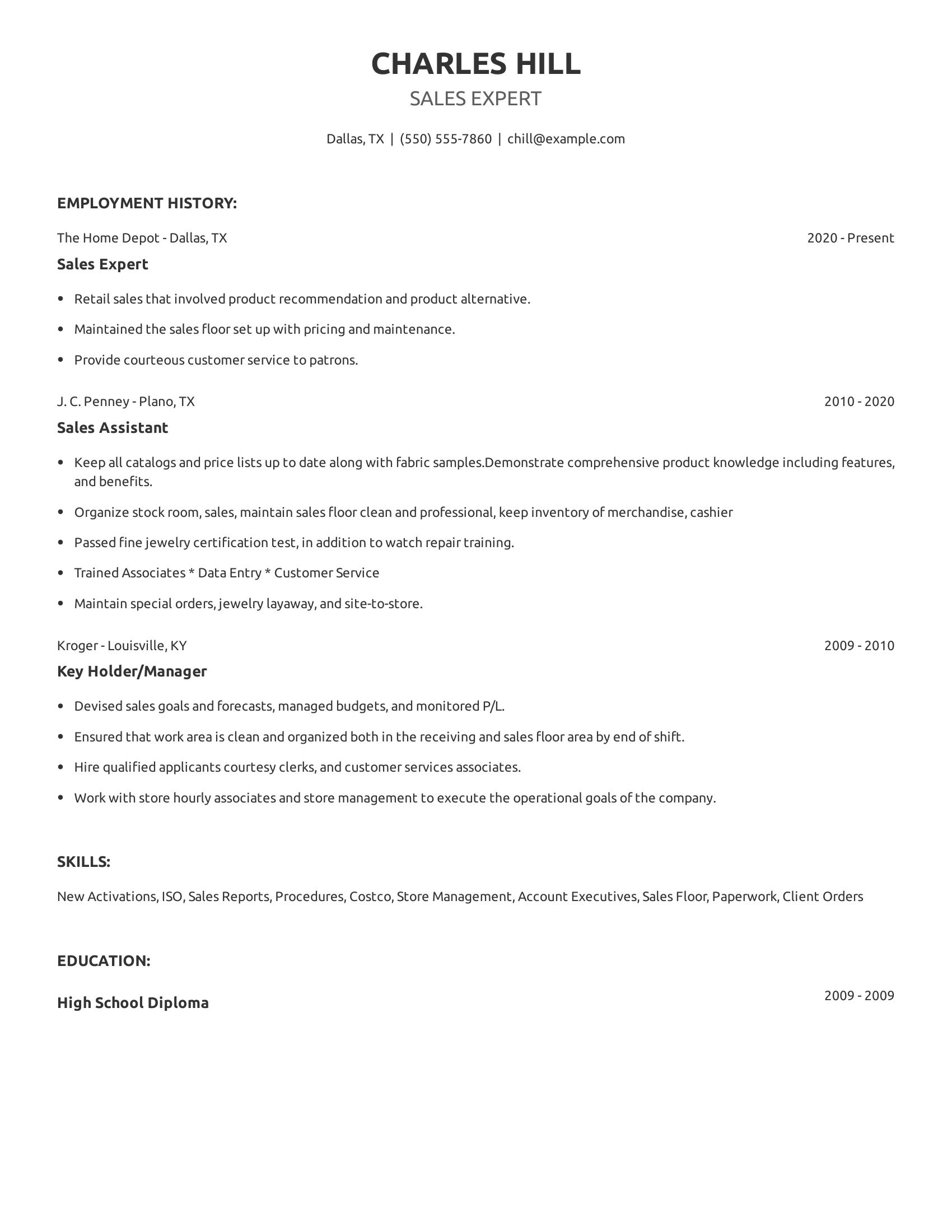 Sales Expert resume example