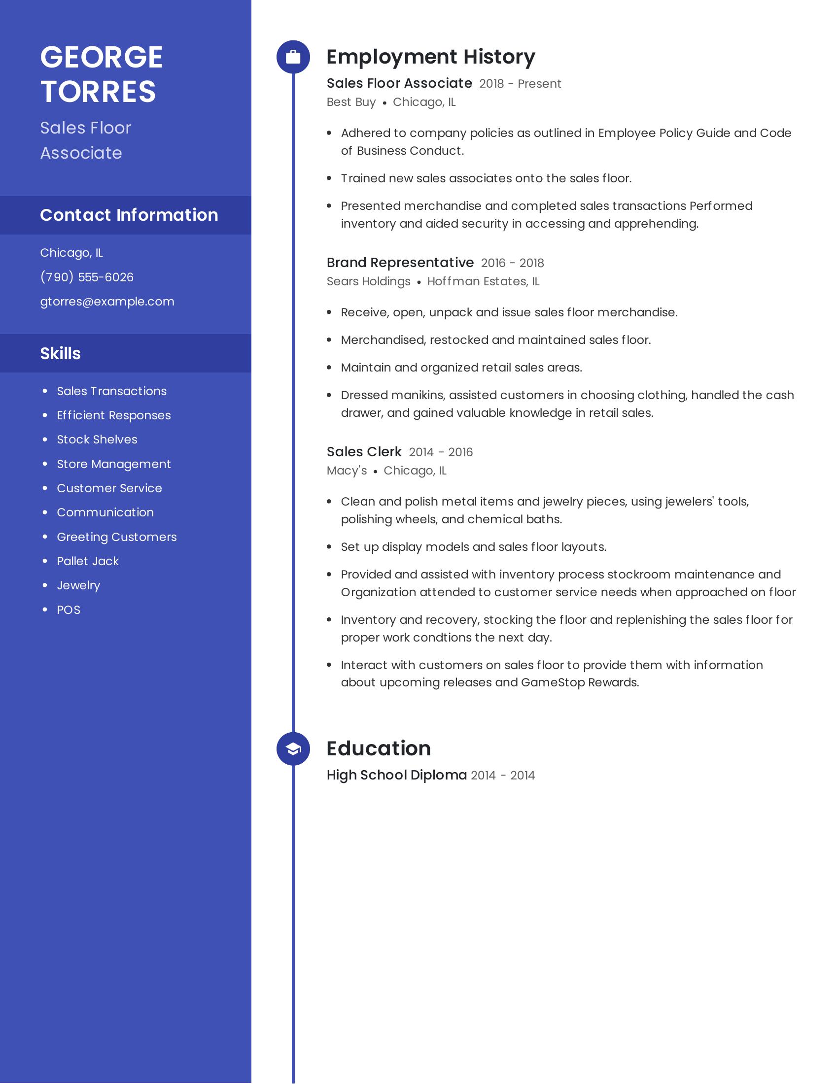 Sales Floor Associate resume example