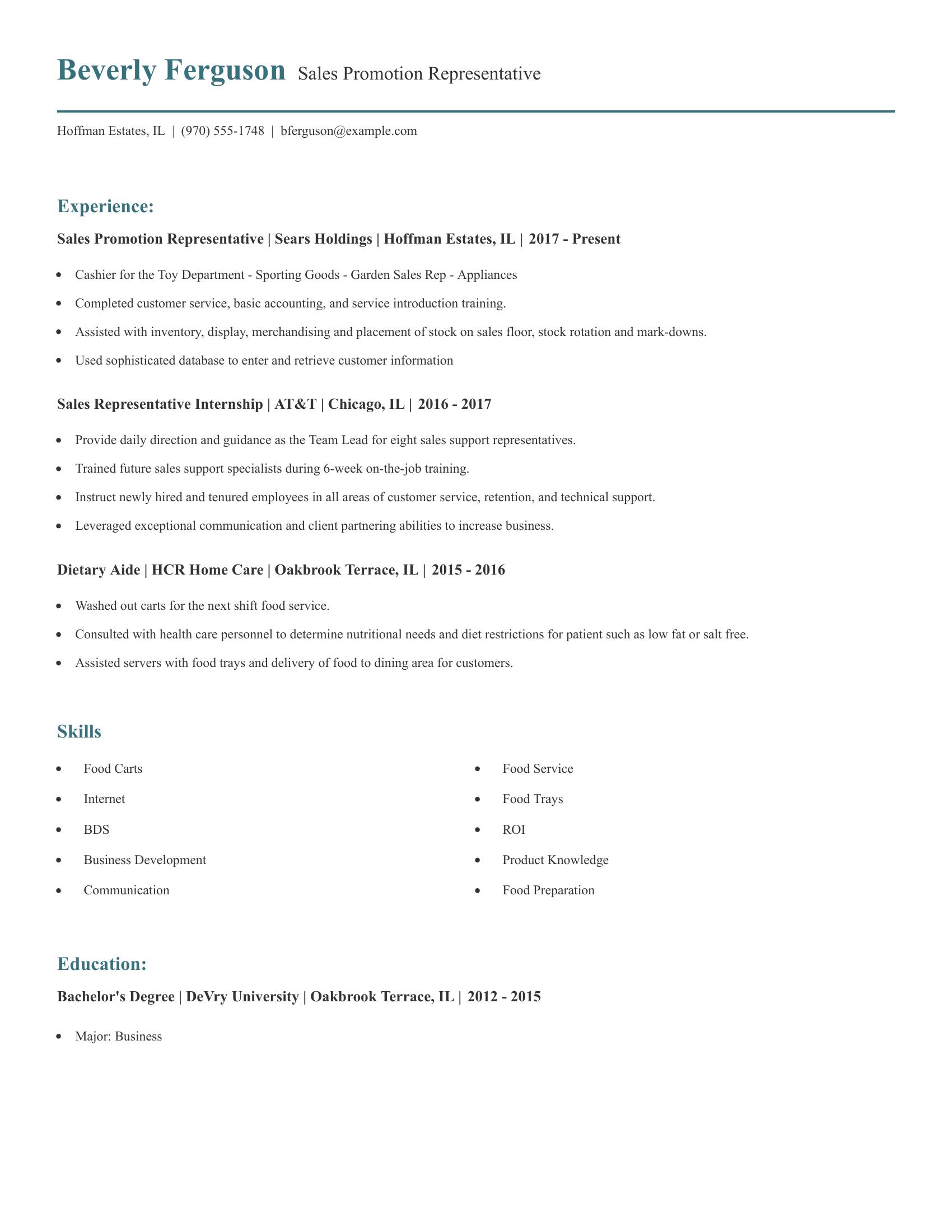 Sales Promotion Representative resume example