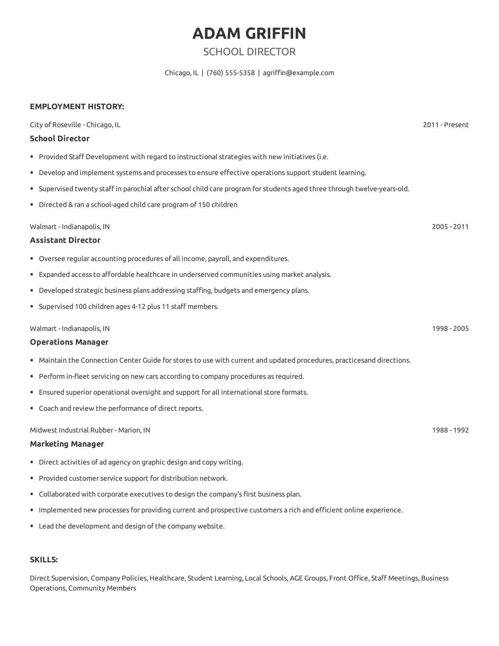 School Director resume example