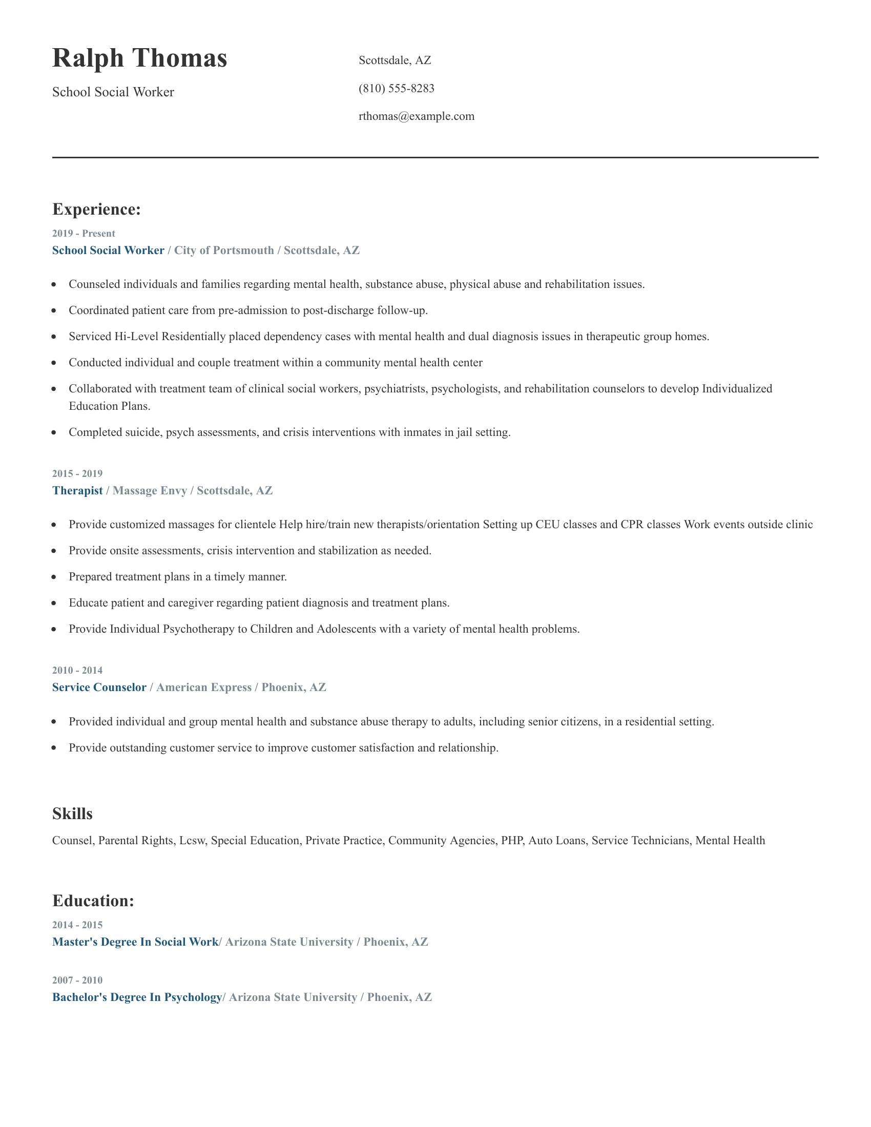 School Social Worker resume example