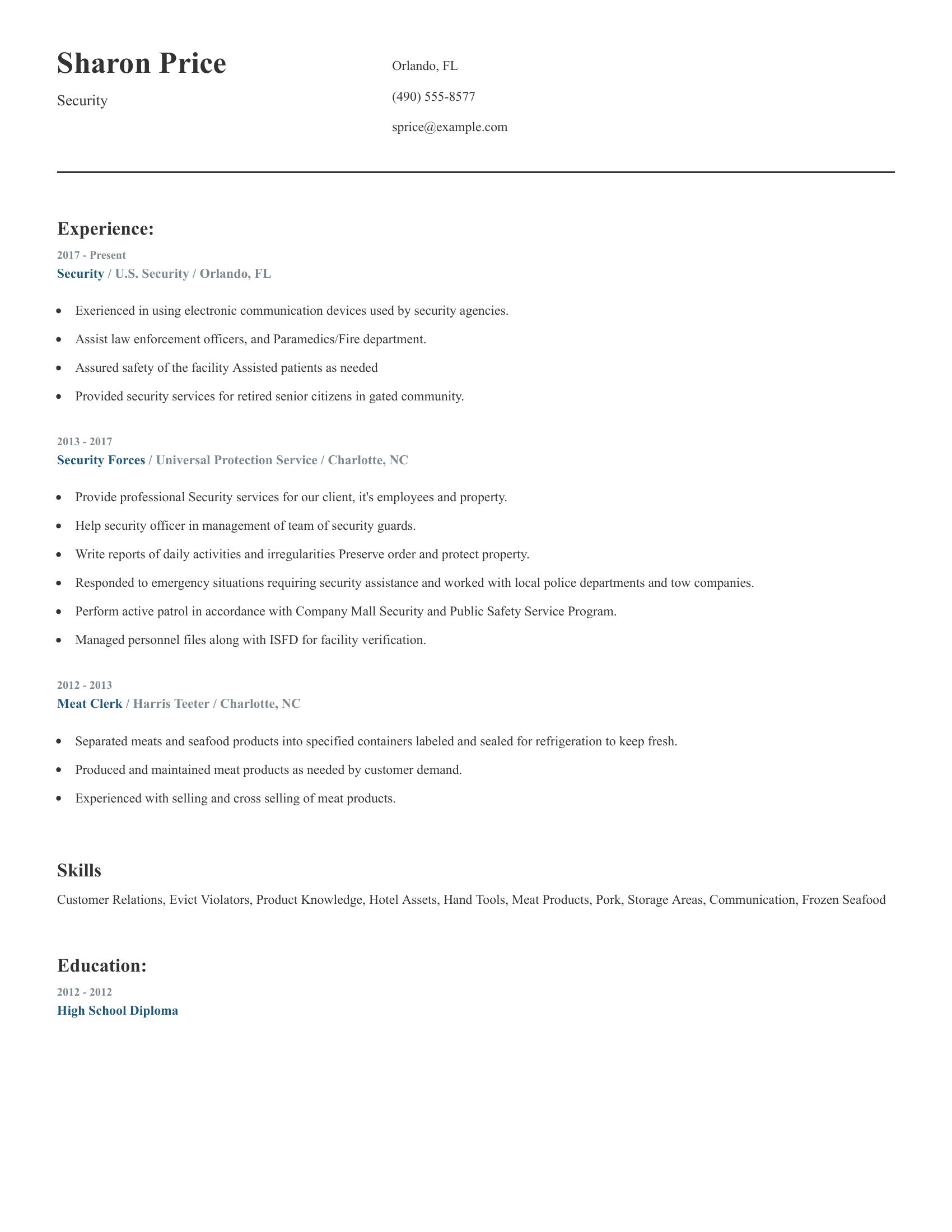 Security resume example