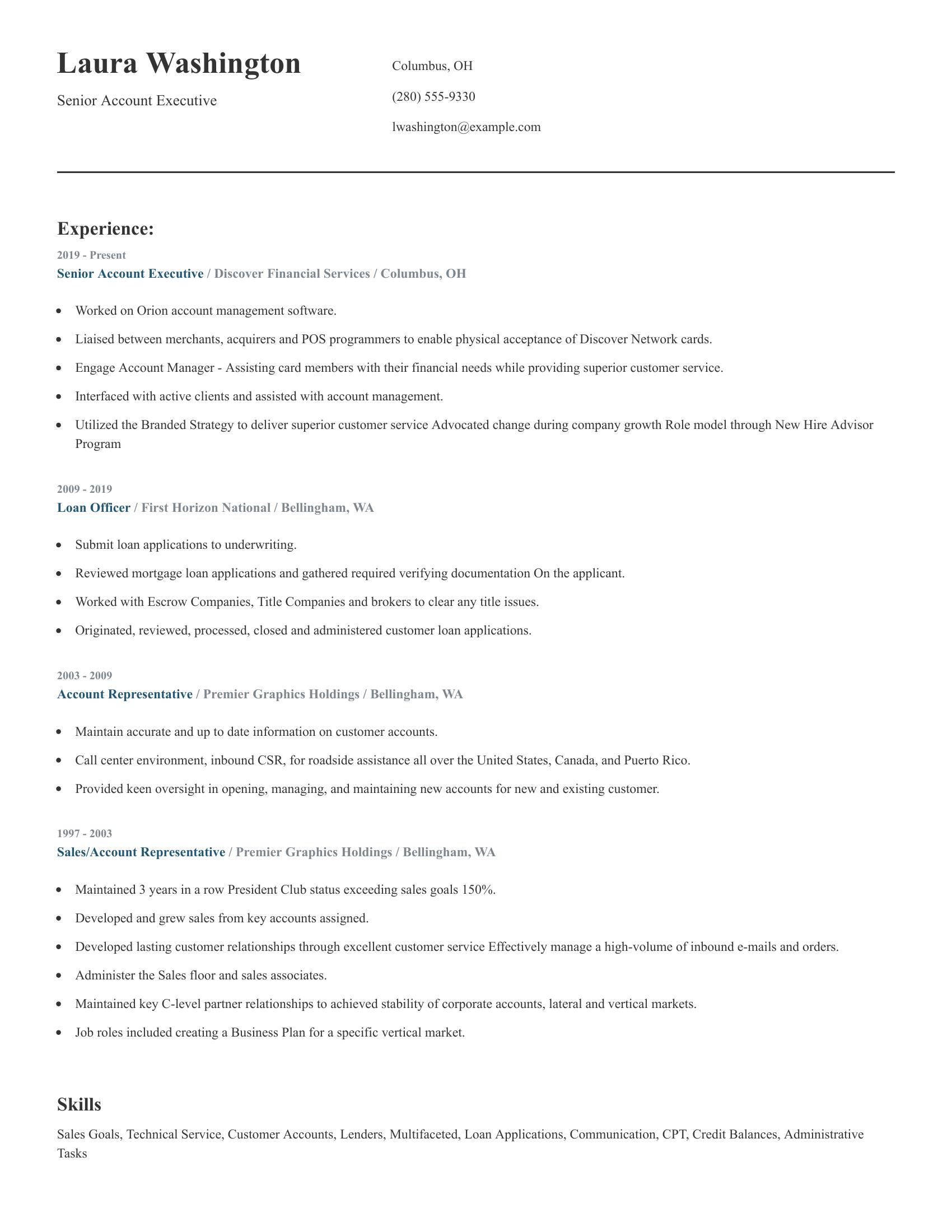 Senior Account Executive resume example