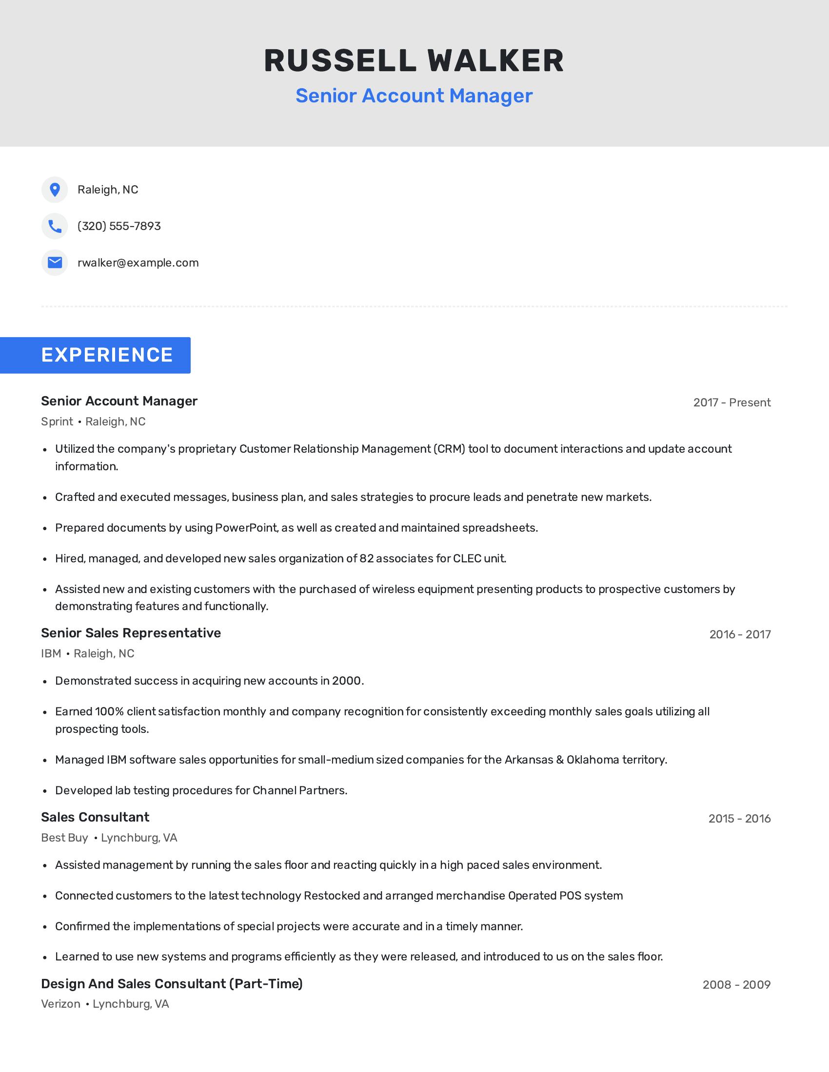 Senior Account Manager resume example