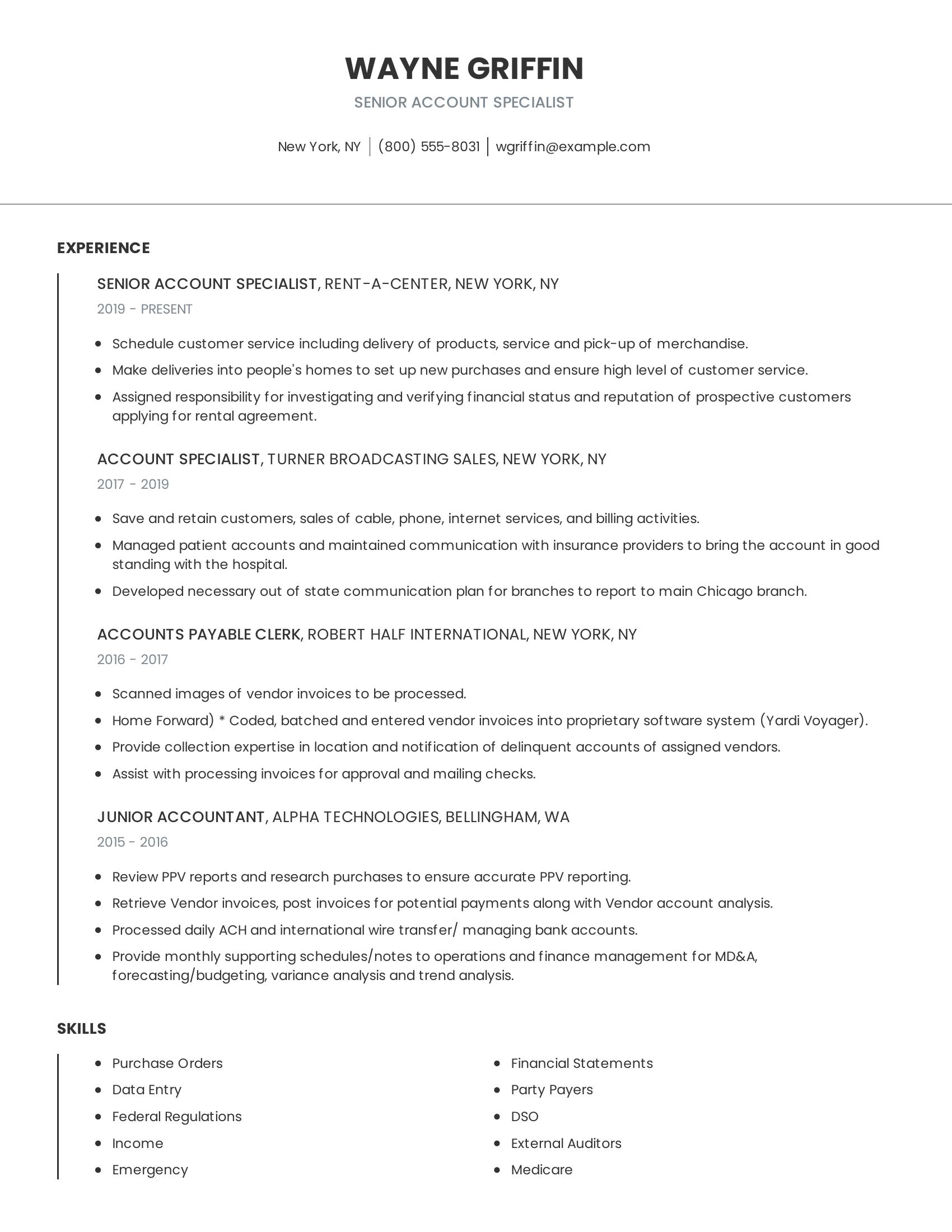 Senior Account Specialist resume example