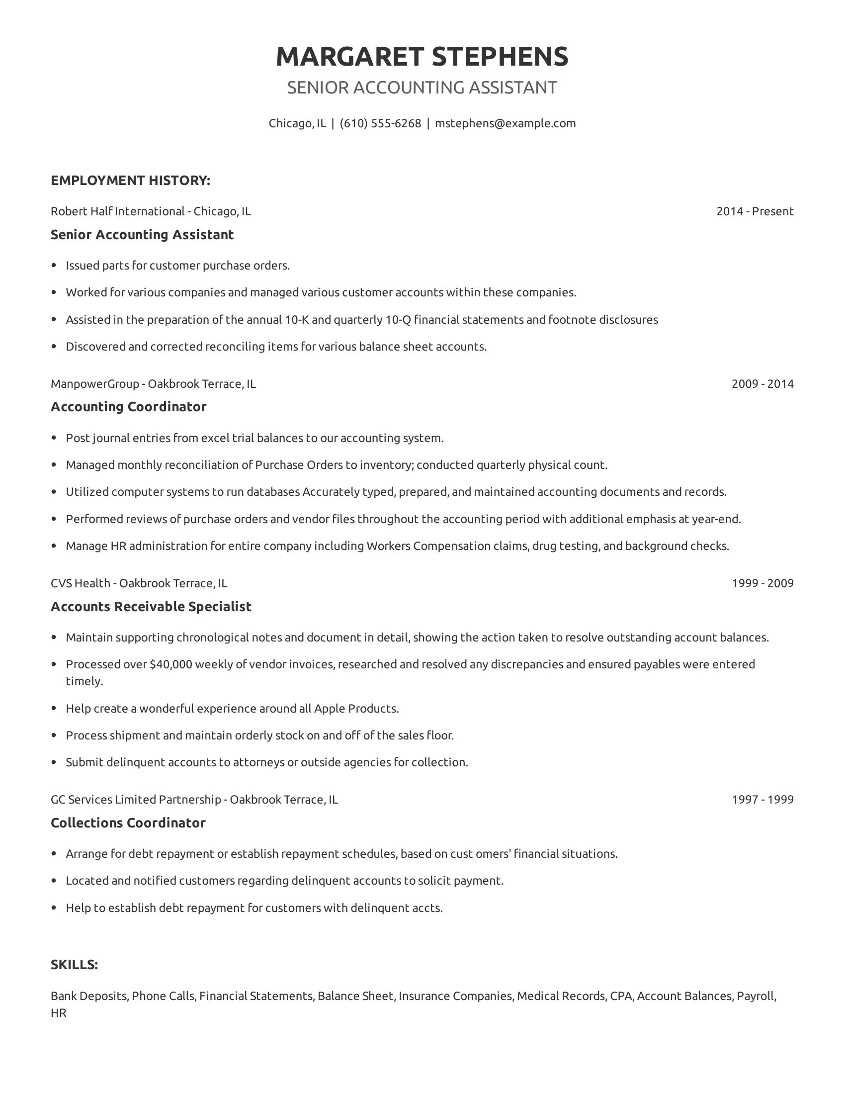 Senior Accounting Assistant resume example