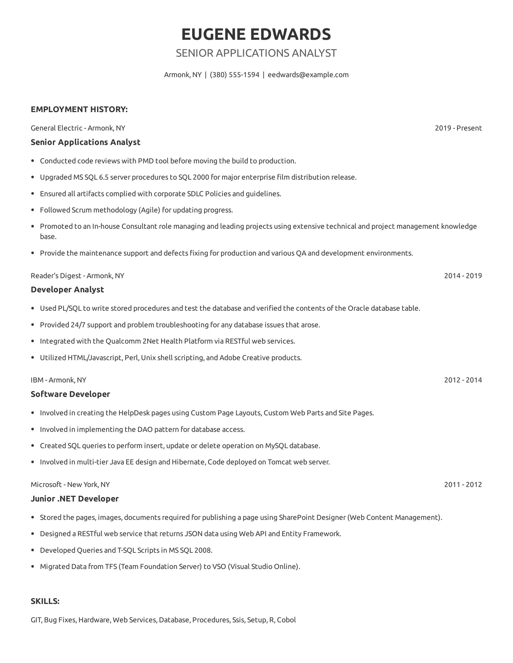 Senior Applications Analyst resume example