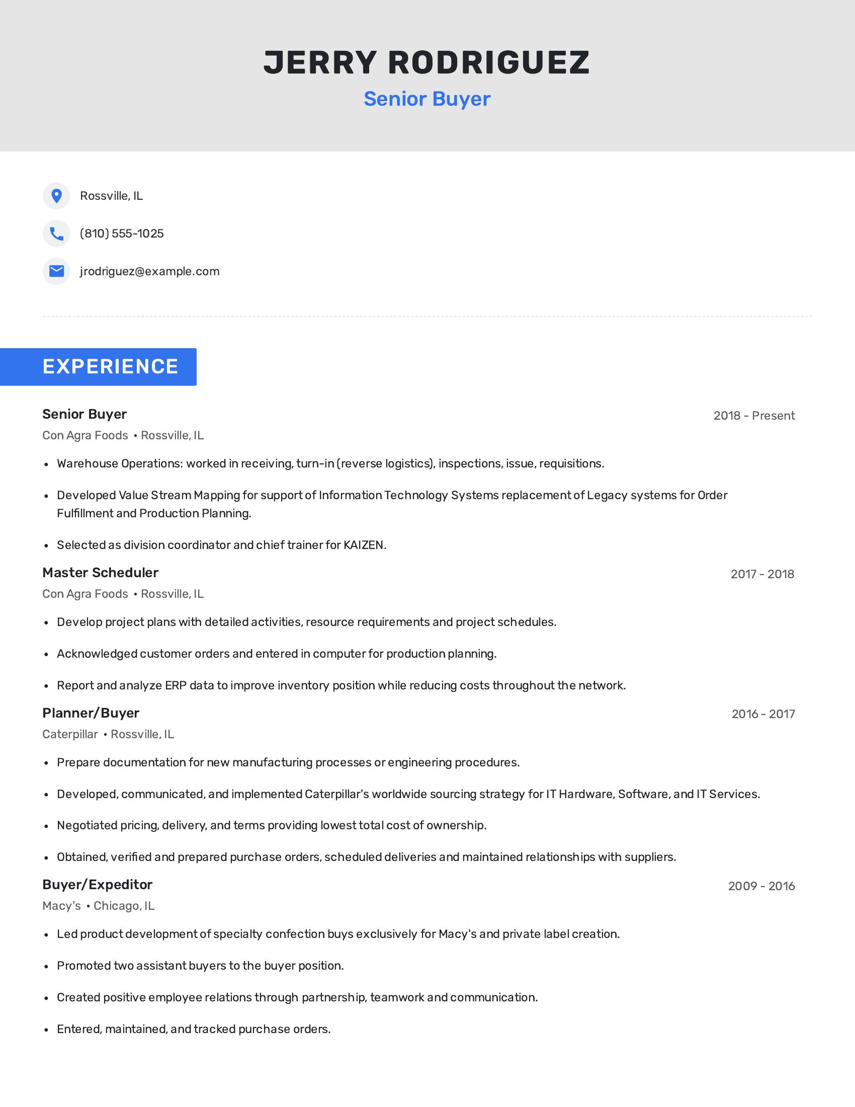 Senior Buyer resume example