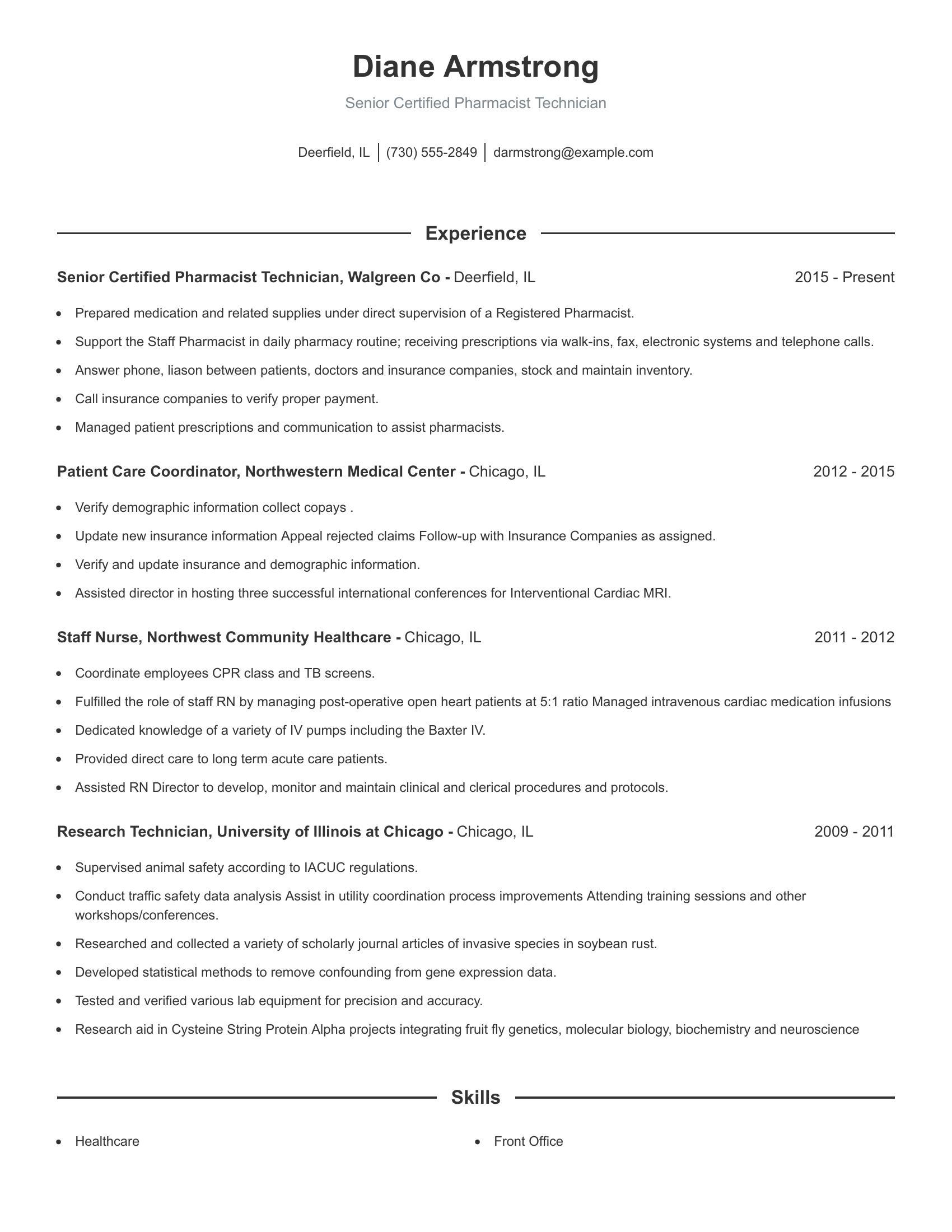 Senior Certified Pharmacist Technician resume example