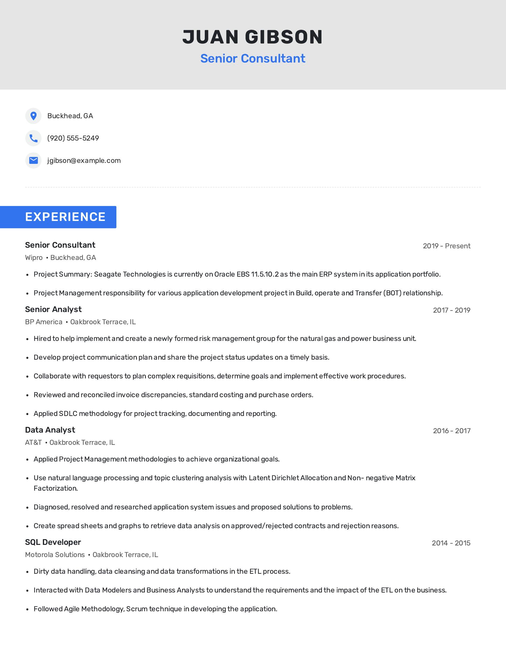 Senior Consultant resume example