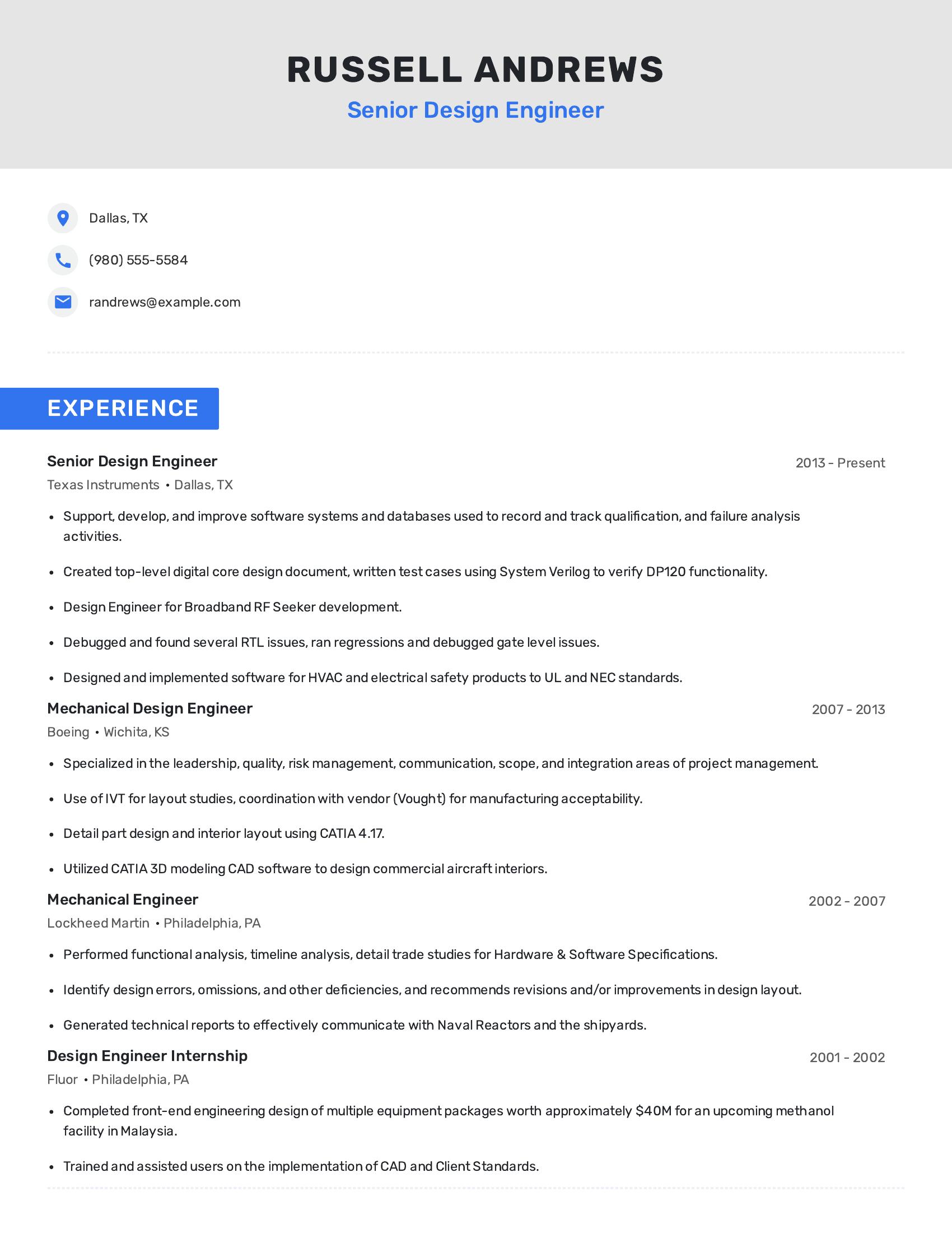 Senior Design Engineer resume example
