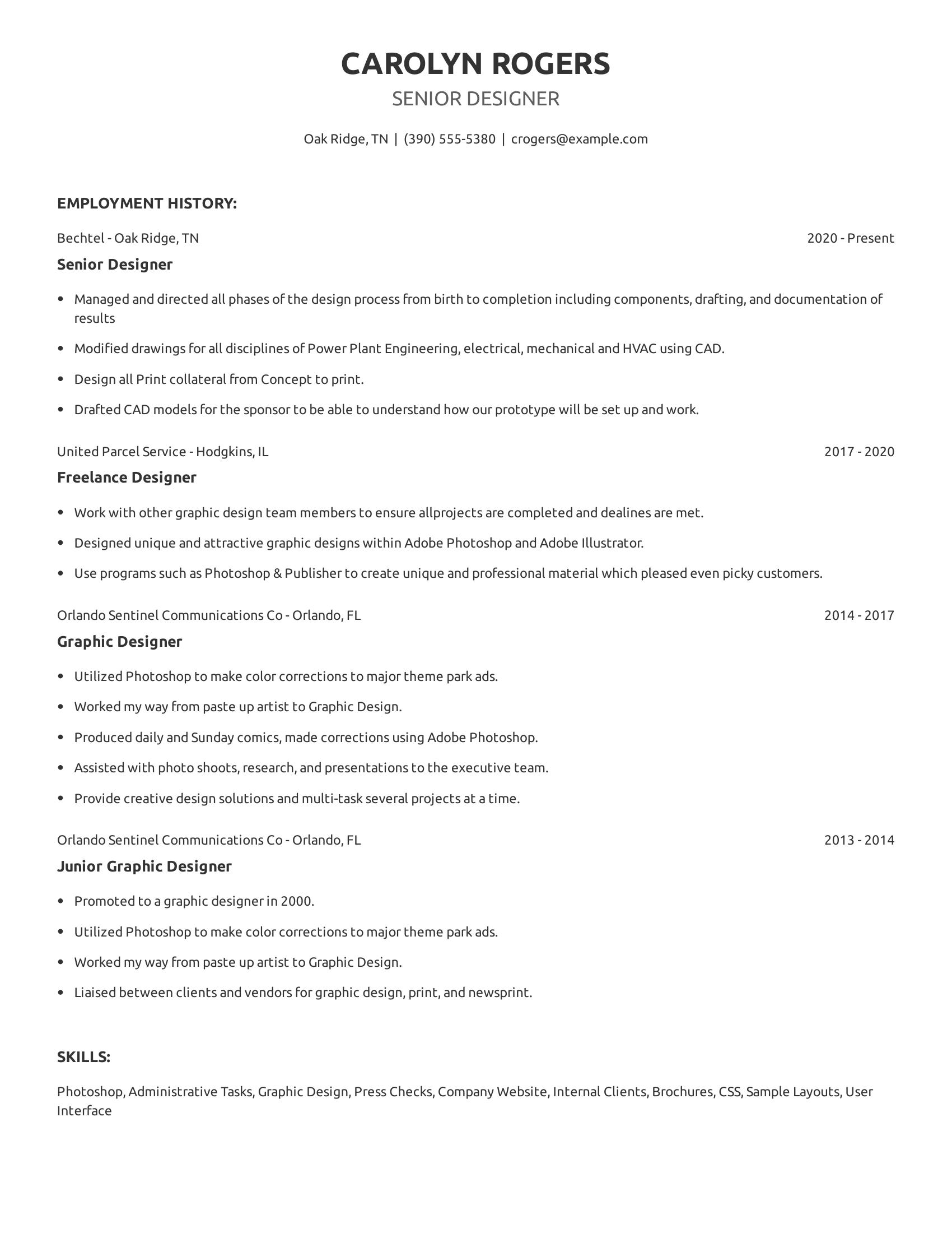 Senior Designer resume example